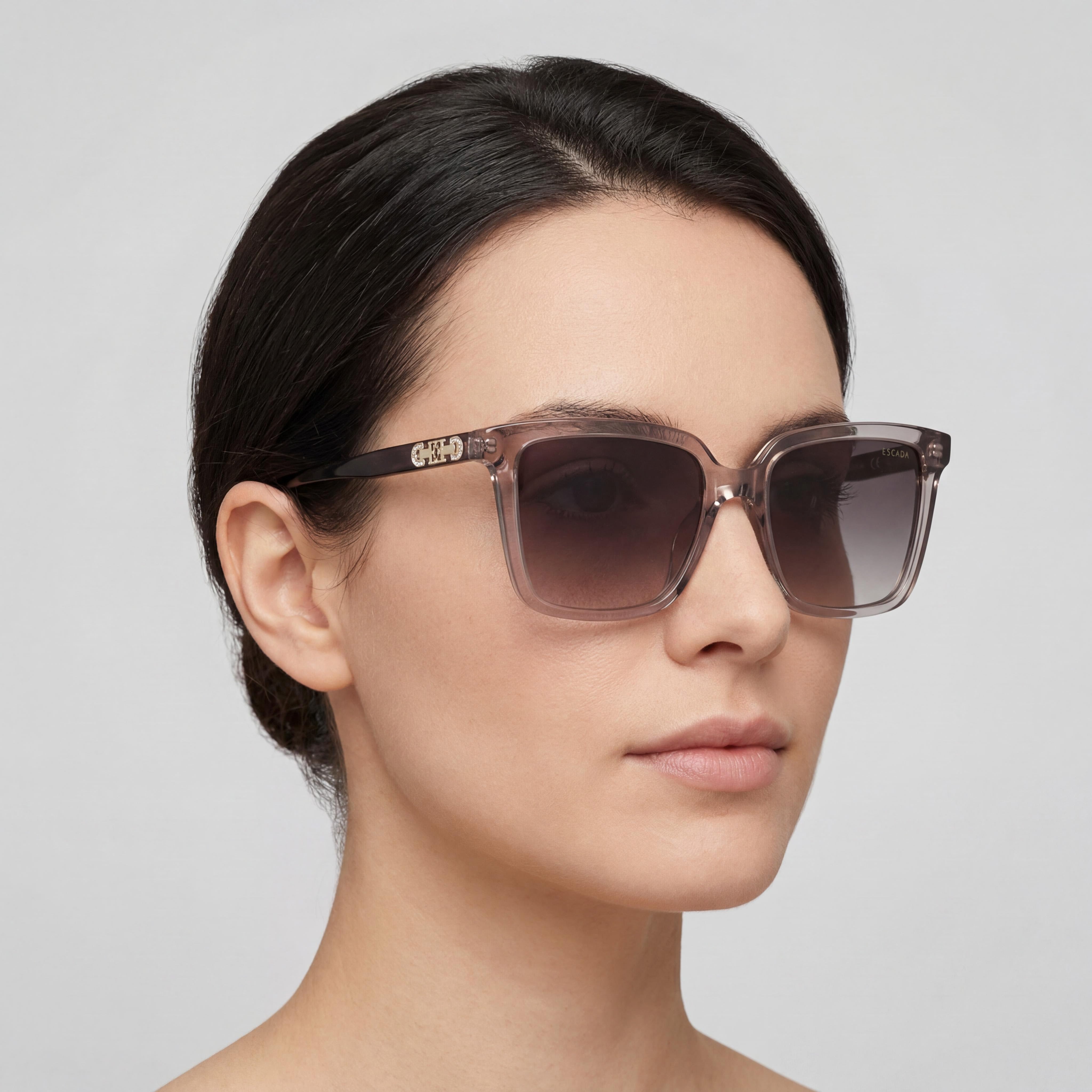 Escada SESE61S Casual Women's Transparent Beige Cellulose Acetate Brown Gradient Sunglasses 55-17-140, Photo 3