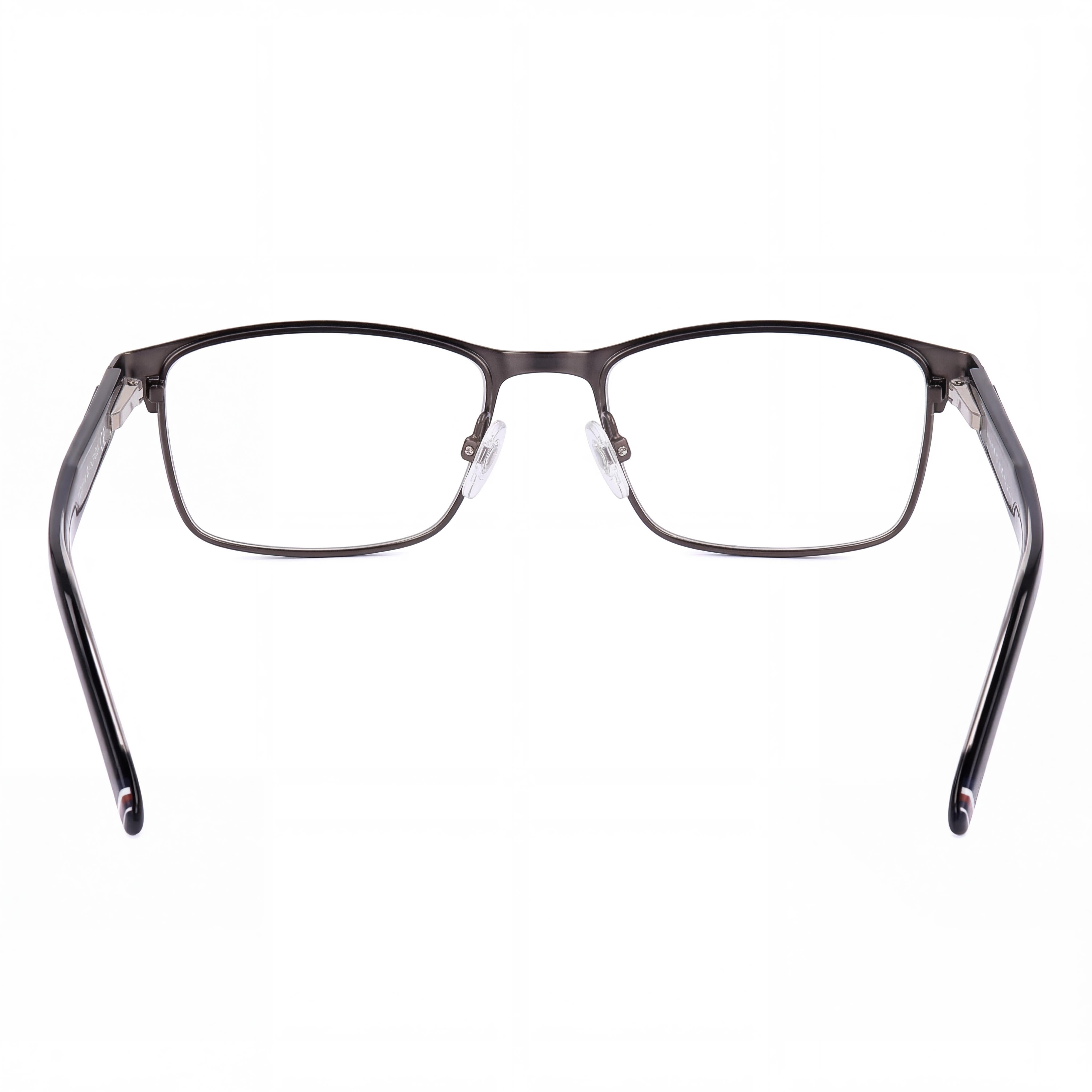 Tommy Hilfiger TH 1944 Unisex Rectangulares de Montura Completa de Acero Inoxidable Bicolor Rutenio Oscuro Plateado Negro Mate Transparentes Sin Gafas 53 mm, Photo 3