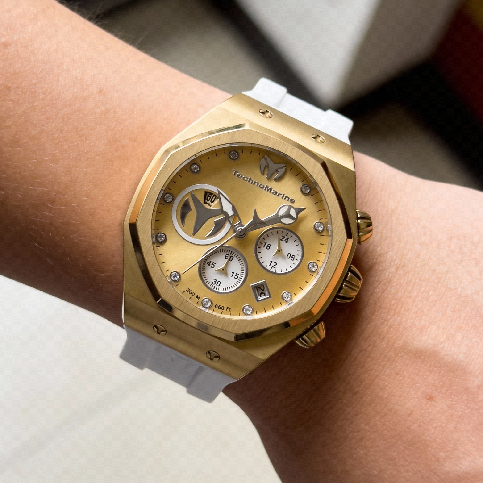 TechnoMarine Modern Unisex Quartz Water Resistant Watch, Gold-tone Case, White Band, 40mm, Photo 3