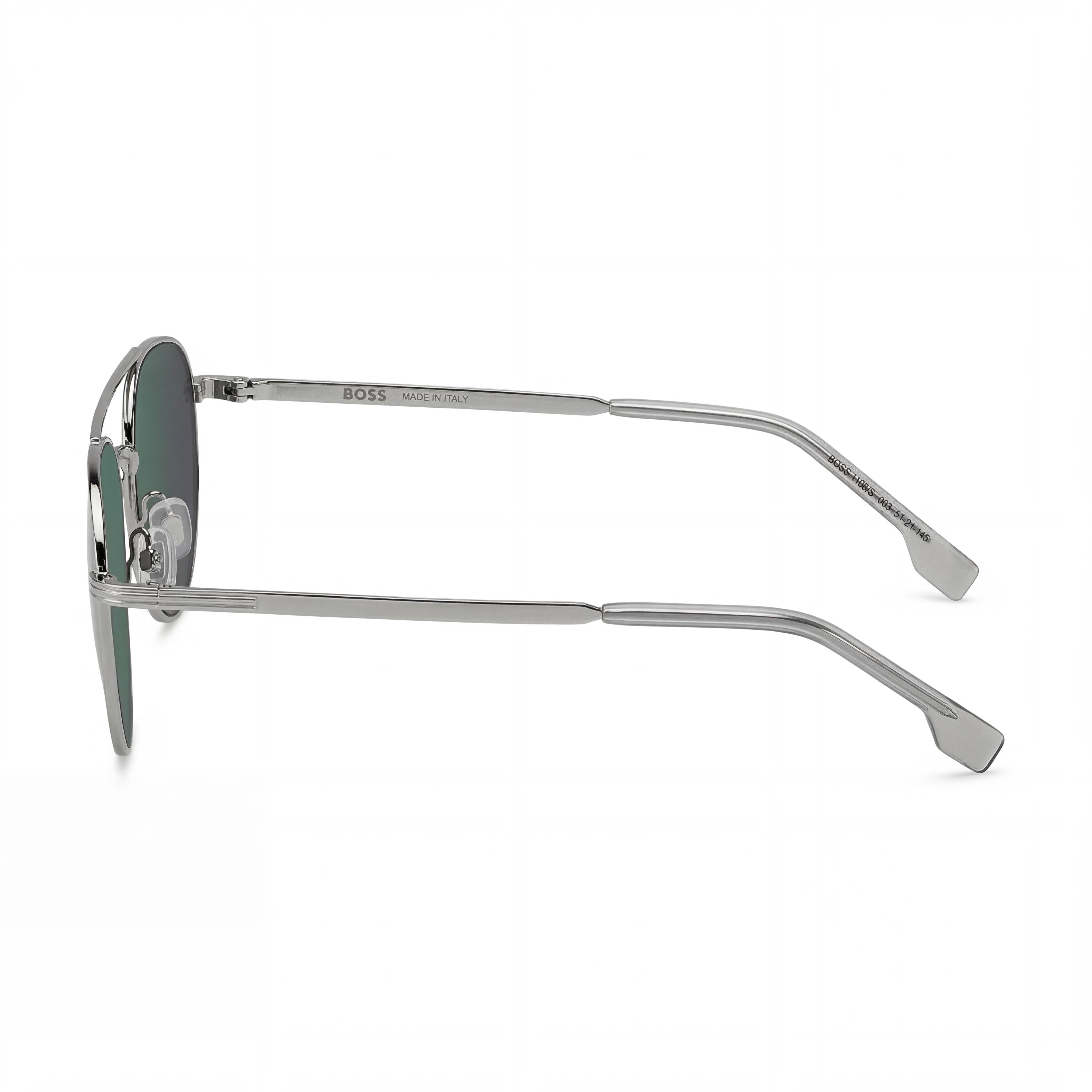 Gafas de sol Boss Ruthenium 1631 para hombre, armazón de rutenio de acero inoxidable, lentes de espejo verdes, 100% protección UV, 53 mm, Photo 4