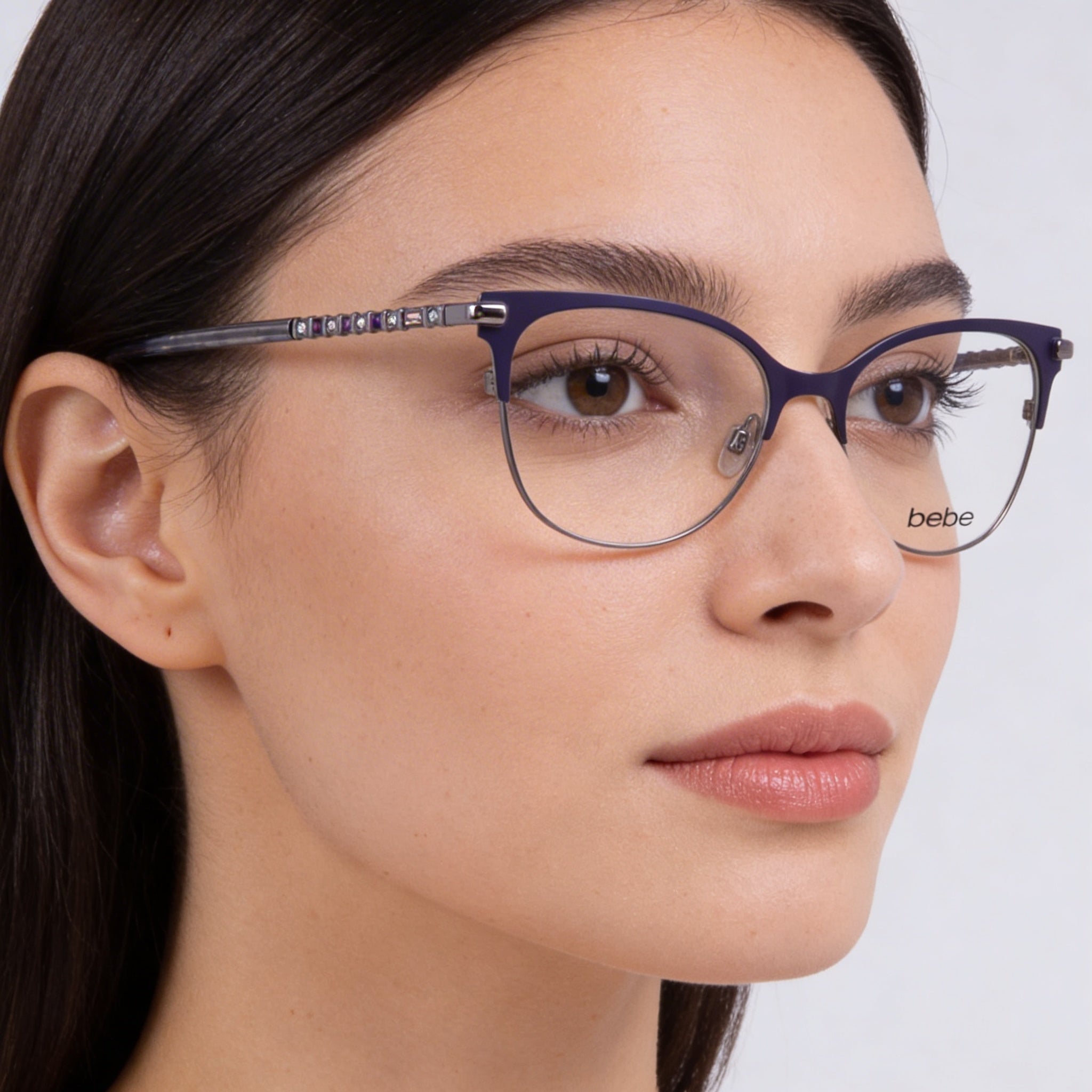 bebe Bb5224 Eyeglasses for Women, Full Rim Cat Eye Style with Plum Metal Frame, Size 55-17-140, Photo 4