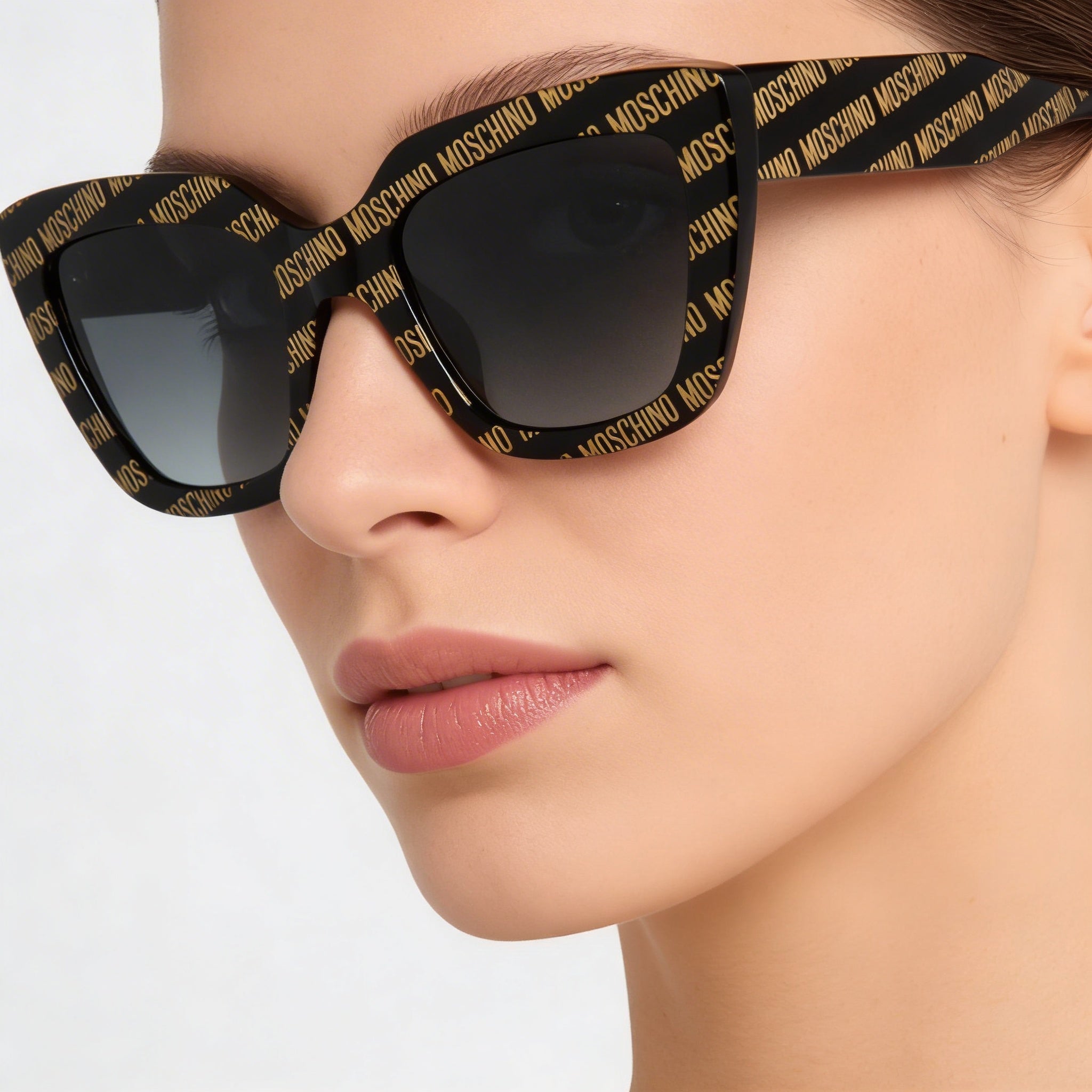 Moschino Casual Women's Cat Eye Black Pattern Plastic Non-Polarized Dark Grey Shaded Gradient UV Protection Sunglasses 52-21-140, Photo 4