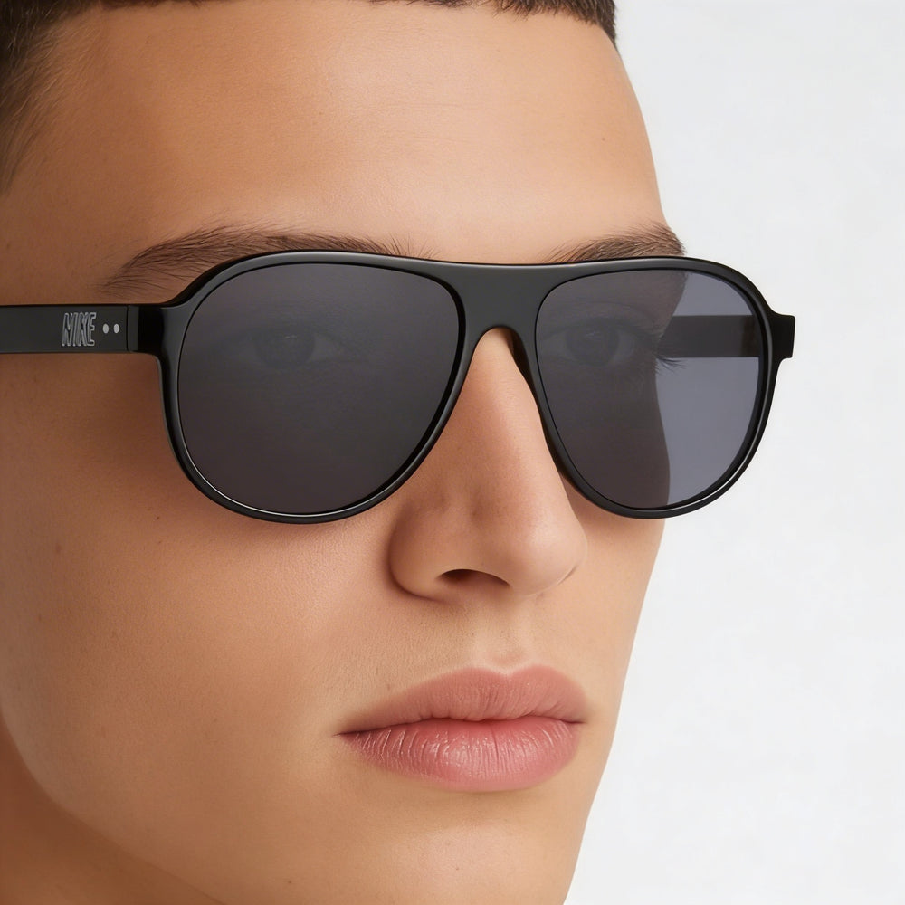 Nike Vintage Icon Unisex Black Grey Plastic Frame Sunglasses with Dark Gray Lenses, 100% UV Protection, 59-15-145