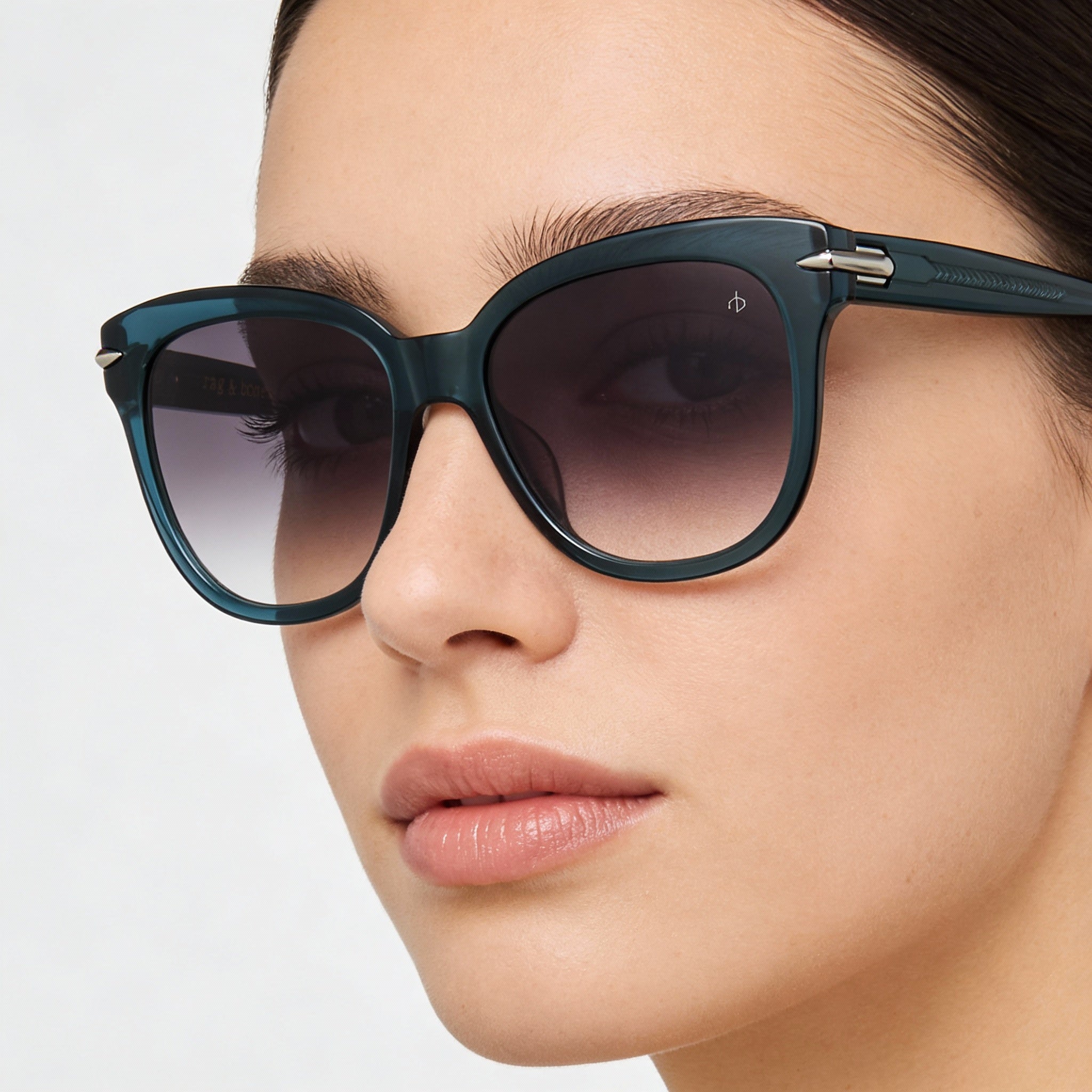 Gafas de sol informales para mujer Rag & Bone, montura de acetato verde, lentes de doble tono grises, dimensiones 55-18-145 mm, Photo 4