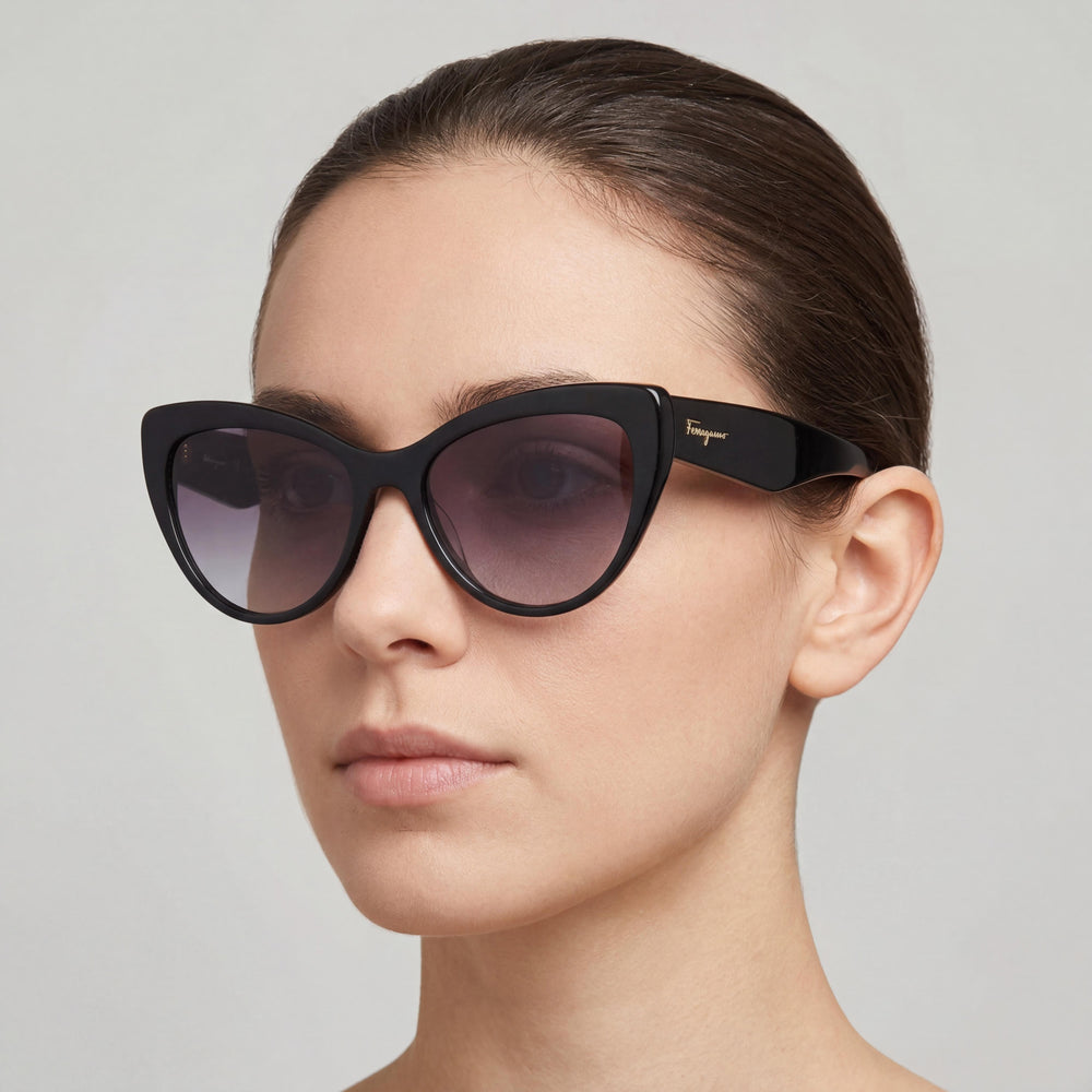 Salvatore Ferragamo SF930S Contemporary SF 930S Women's Black Plastic Cat Eye Sunglasses 56mm