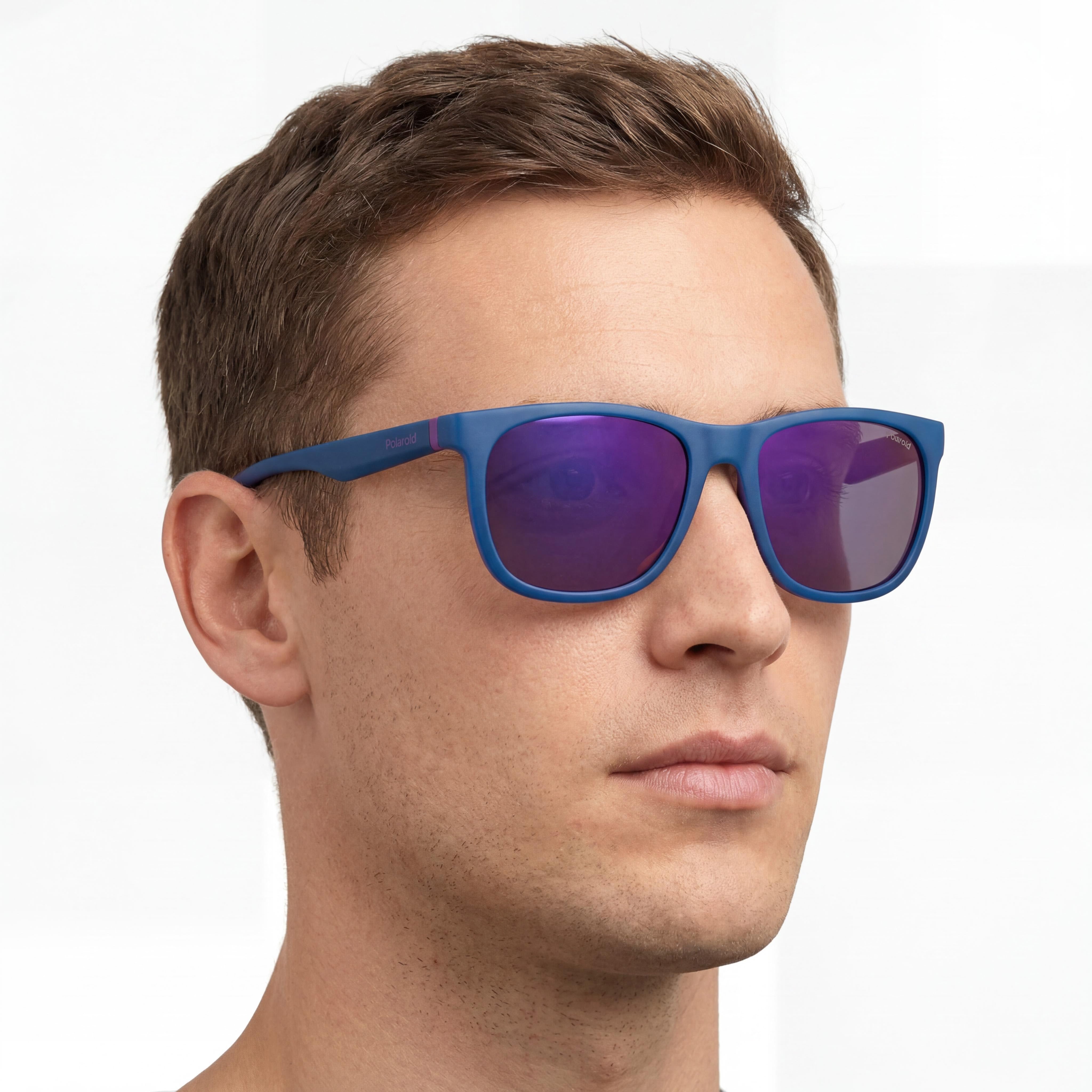 Gafas de sol Polaroid Modern para hombre con montura de acetato color violeta azure y lentes de policarbonato violeta espejo de 55 mm, Photo 4