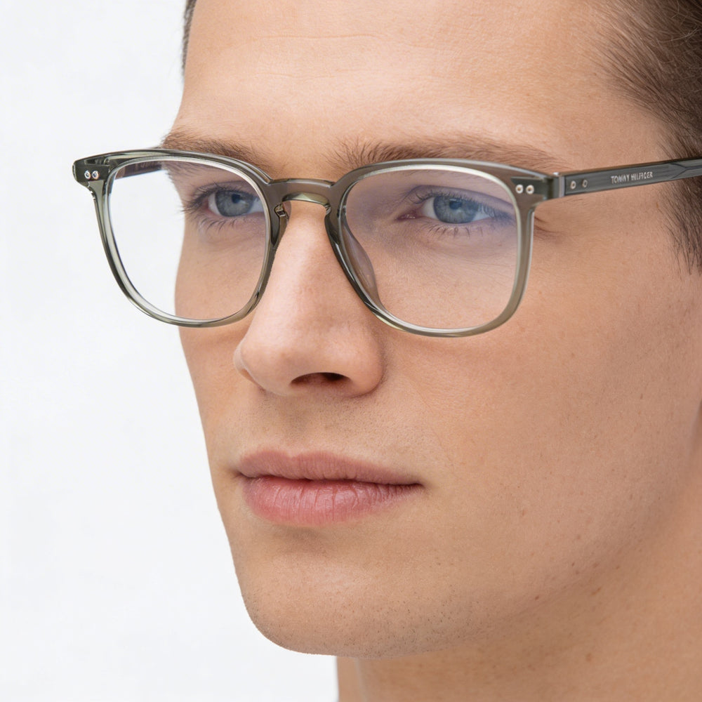 Gafas Tommy Hilfiger Modern para hombre, cuadradas, transparentes, de acetato verde salvia, 51 mm