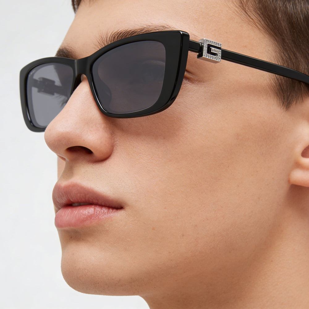 Gafas de sol unisex Gucci Modern rectangulares de acetato con forma de ojo de gato, montura gris negra, protección UV, sin polarizar, 53 mm