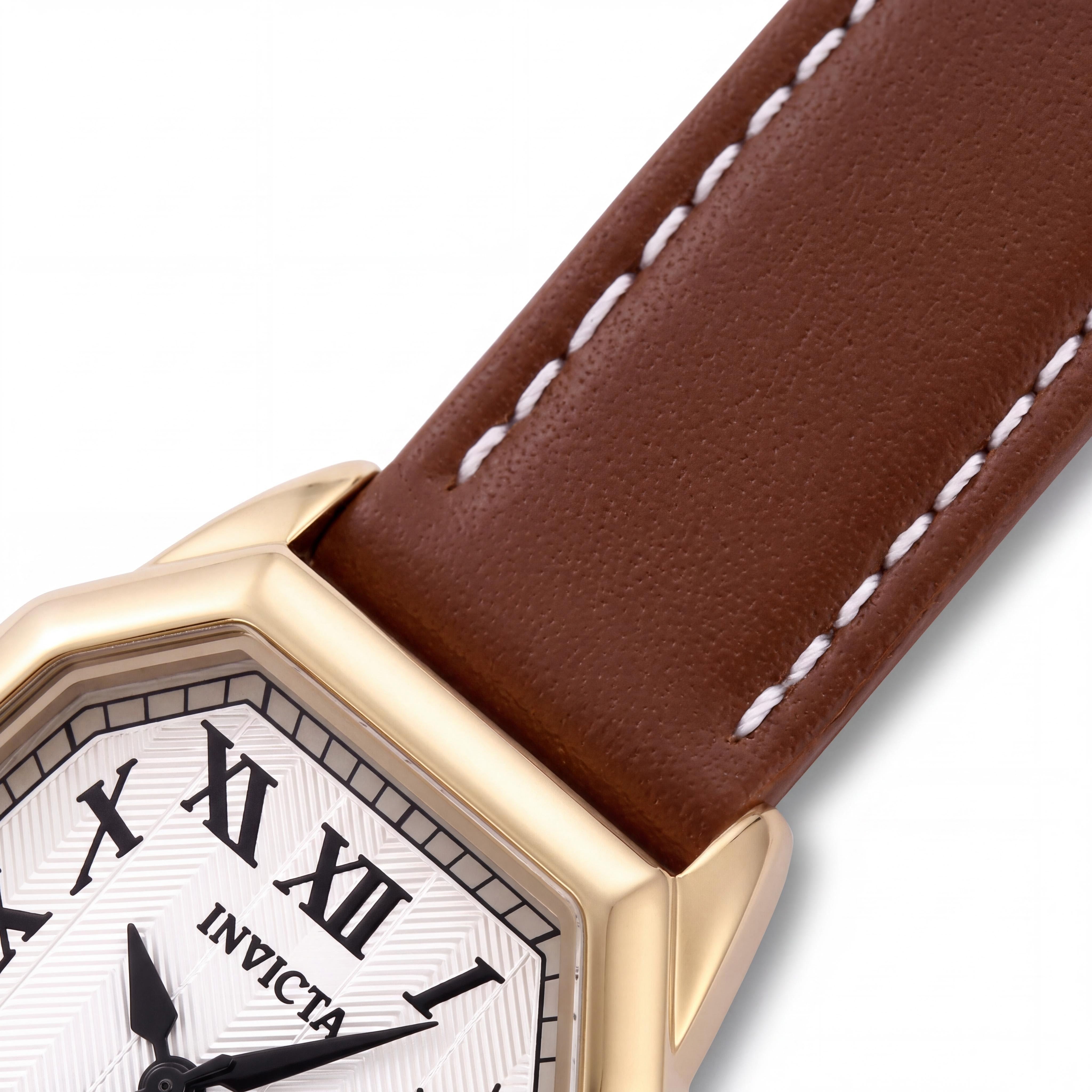 Invicta Wildflower 48962 Unisex Gold-Tone Stainless Steel Quartz Watch with Silver Dial, Leather Strap, 27mm, Photo 3