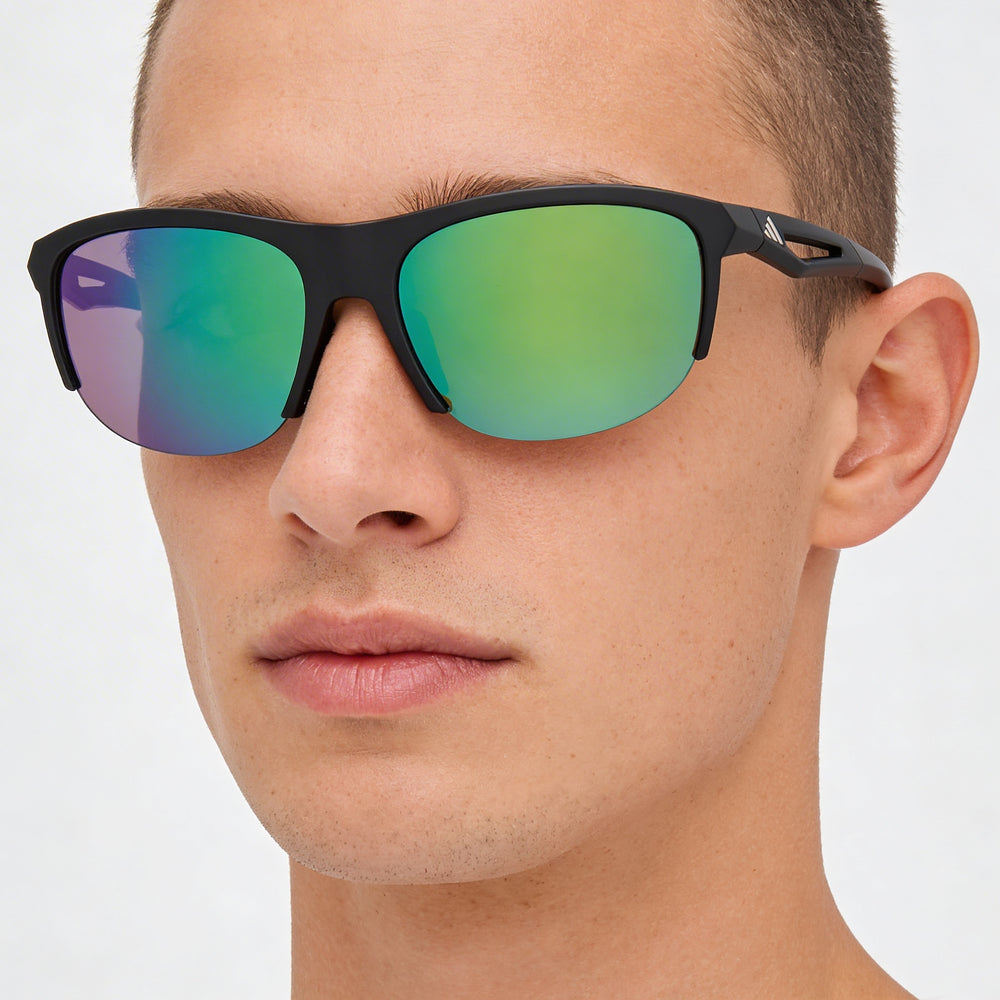 adidas Comtemporary Men's Matte Black Plastic Green Mirror Polycarbonate UV Protection Sunglasses 66-8-130