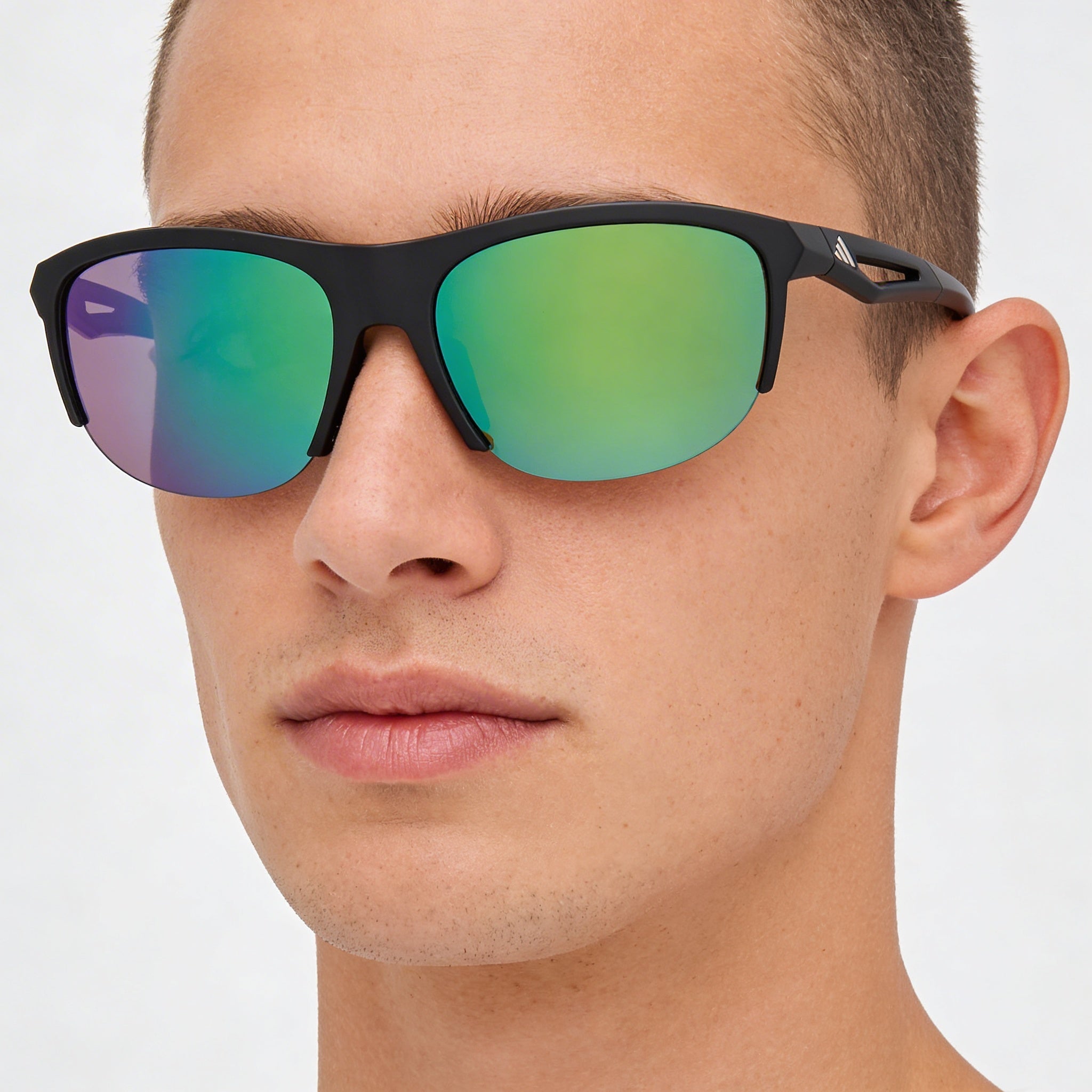 adidas Comtemporary Men's Matte Black Plastic Green Mirror Polycarbonate UV Protection Sunglasses 66-8-130, Photo 3