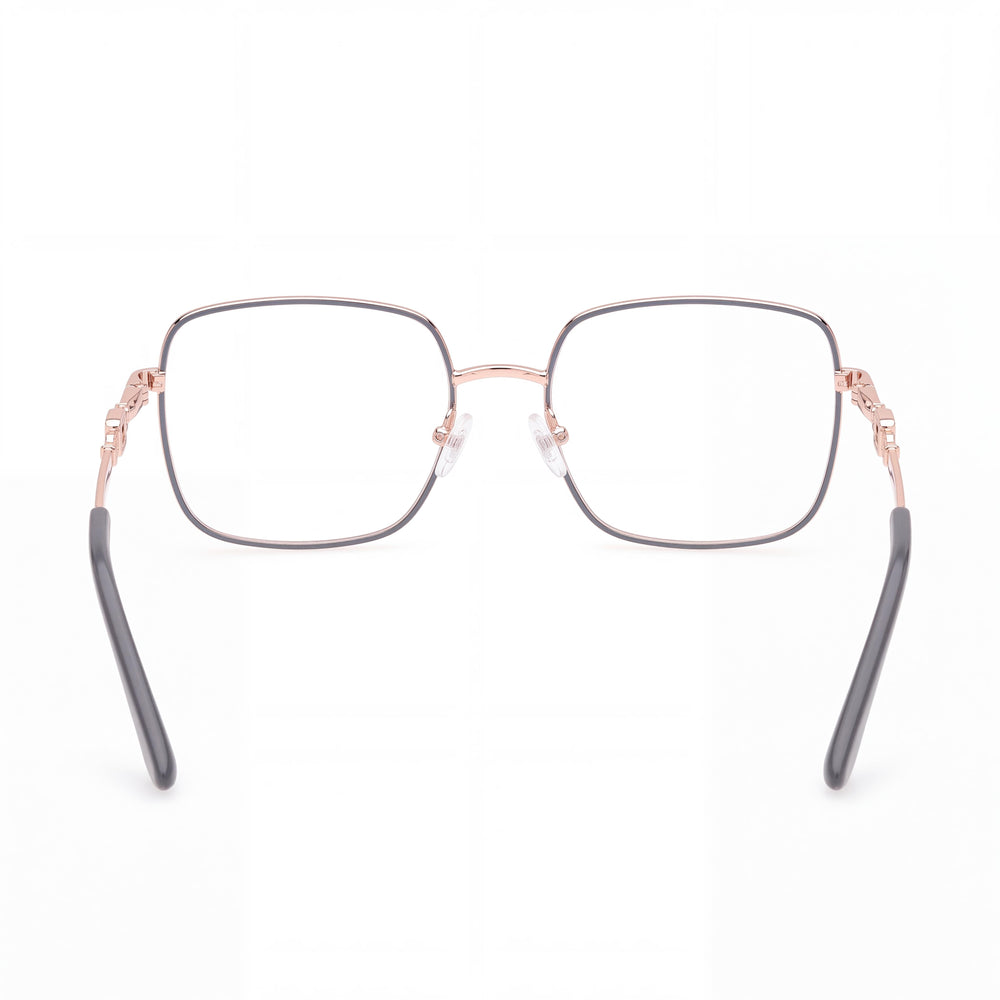 Gafas de mujer GUESS GU2953 con montura de metal gris brillante y lentes de policarbonato transparente, ancho de lente 140 mm