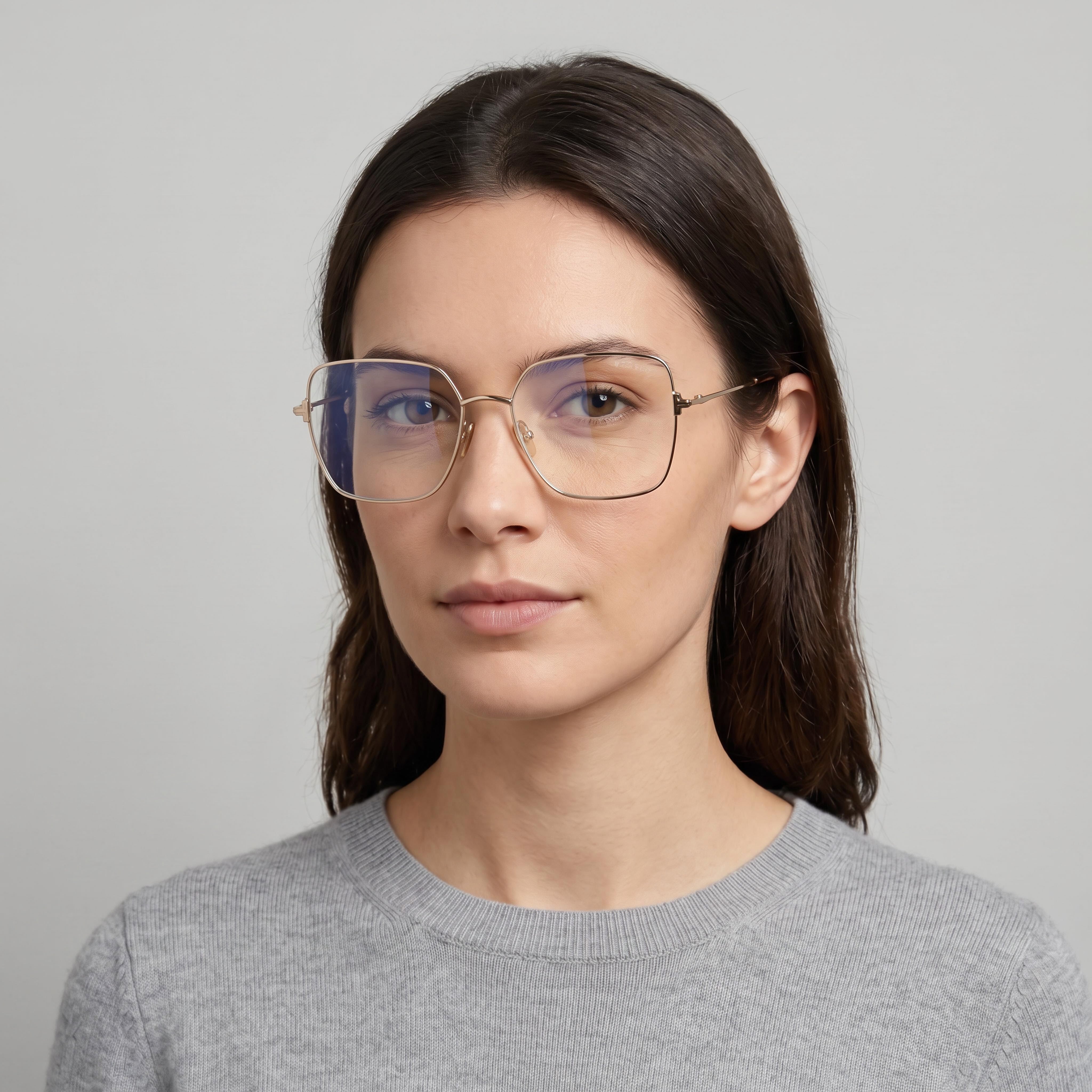 Tom Ford FT5739-B Blue-Light Block Women's Square Metal Frame Eyeglasses Rose Gold 57 Clear, Photo 4