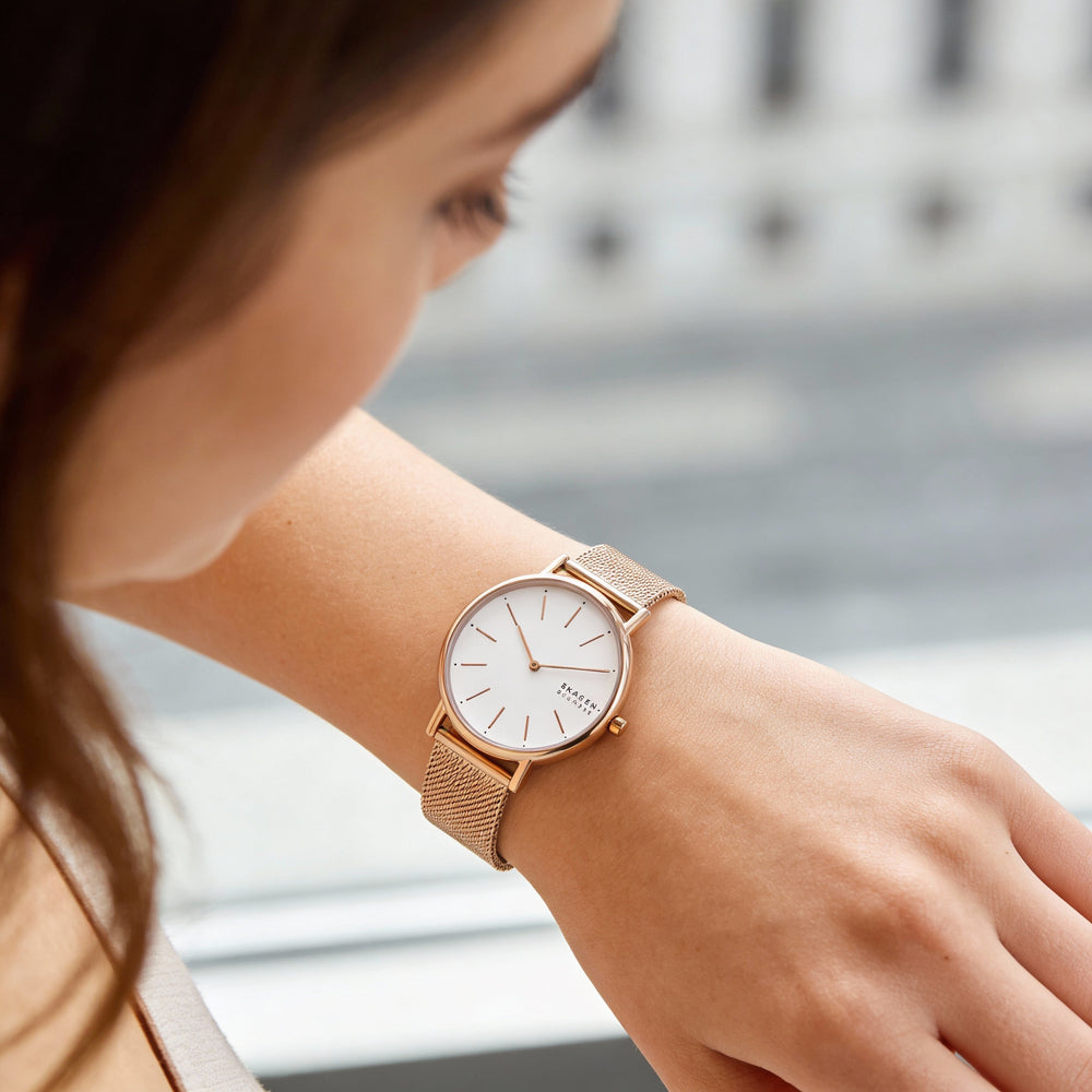 SKAGEN DENMARK Women's Signatur SKW2694 Rose Gold-Tone White Dial 30MM Stainless Steel Mesh Watch