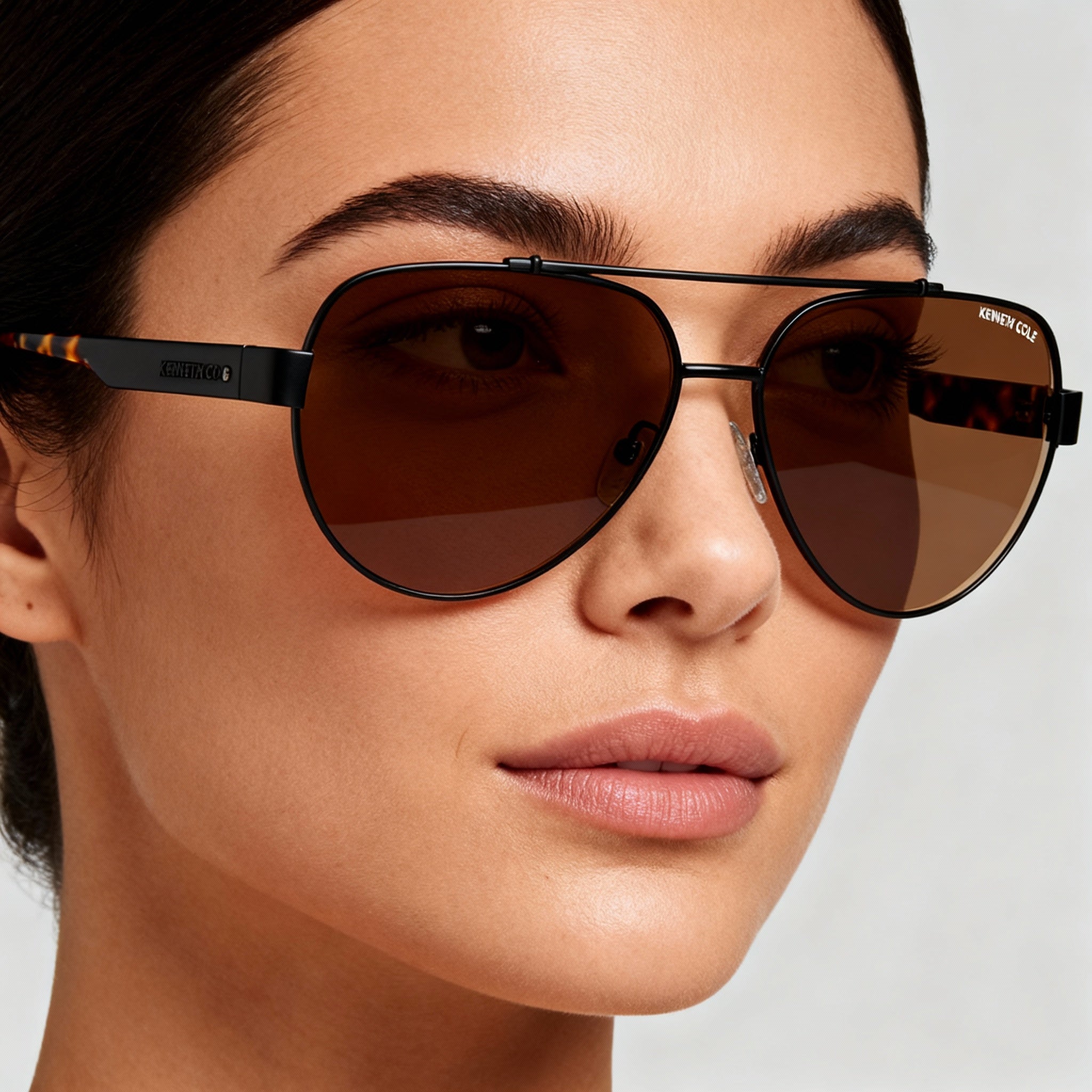 Kenneth Cole New York Kc6001e Women's Non-Polarized Sunglasses, Shiny Black Brown Metal, Brown Lens, 60mm, Photo 4