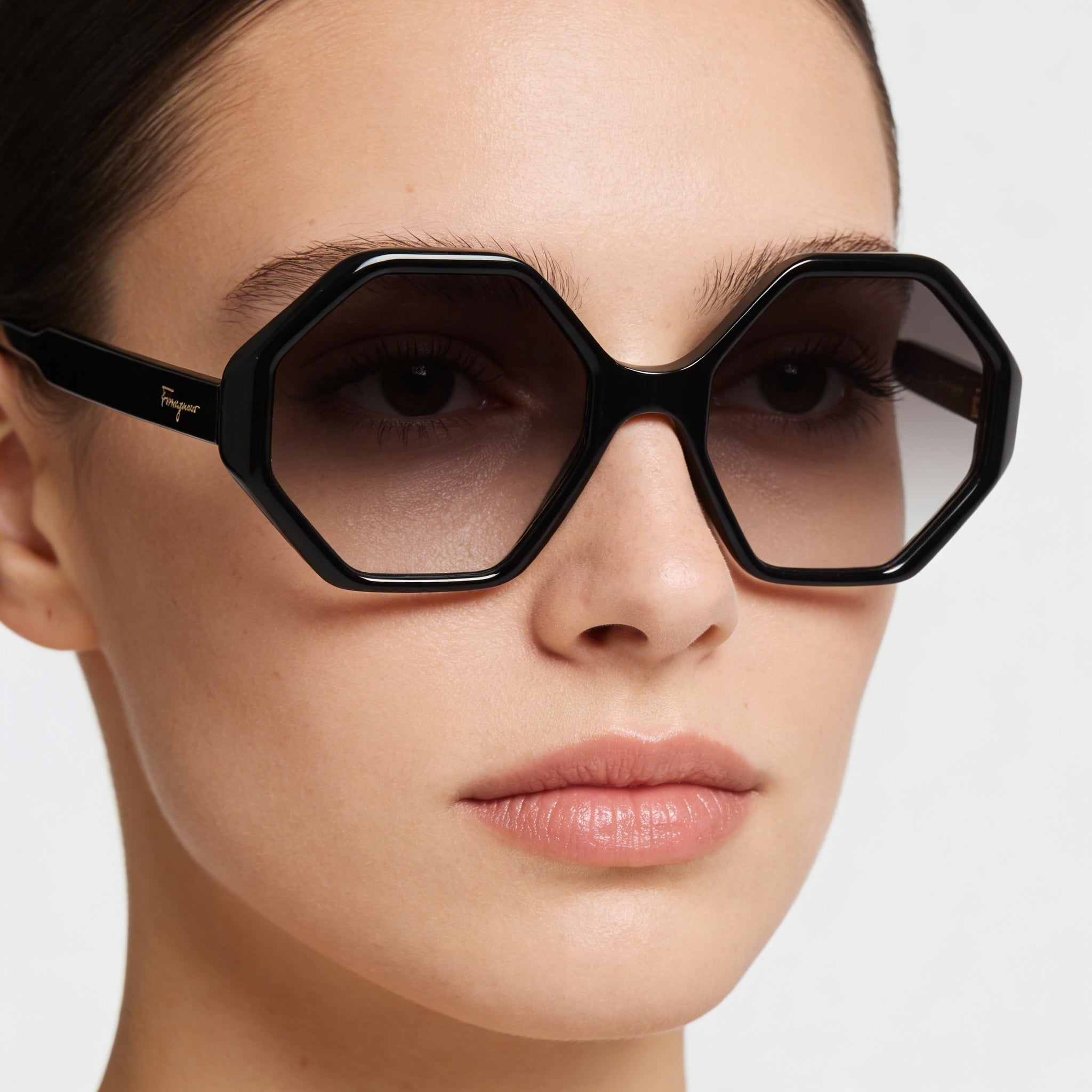 Salvatore Ferragamo SF1070S Women's Black Acetate Hexagonal Grey Gradient 100% UV Protection Sunglasses 55mm, Photo 5