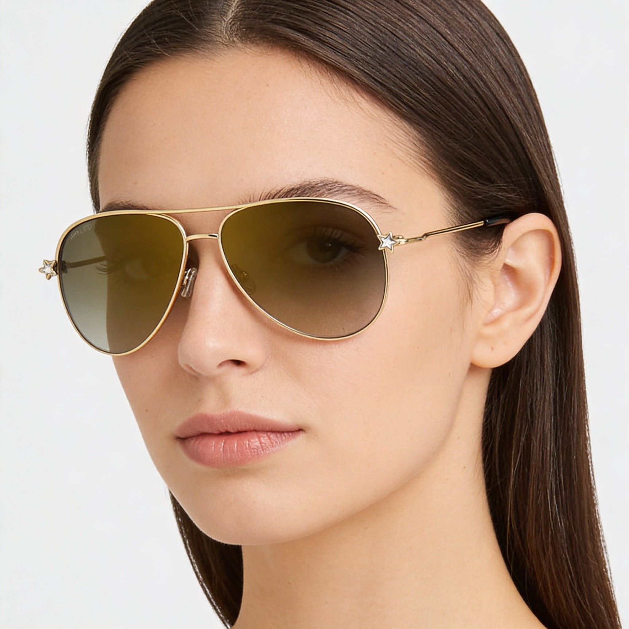 JIMMY CHOO Sansa/S - Gafas de sol estilo piloto para mujer, de acero inoxidable, con cristales y diamantes dorados, degradado dorado, 58 mm, Photo 4