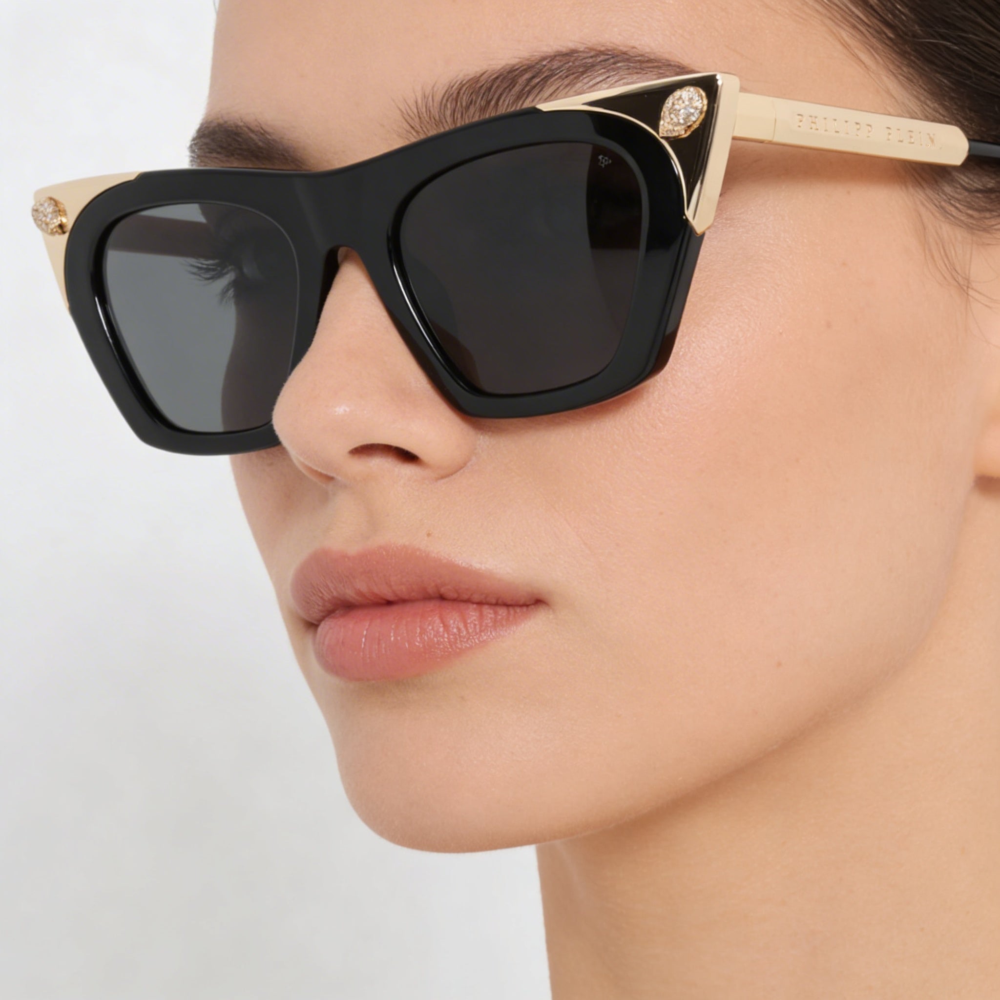Gafas de sol Philipp Plein Spp134s para mujer, ligeras, de plástico negro brillante y lentes CR39 ahumadas de 52 mm, Photo 4