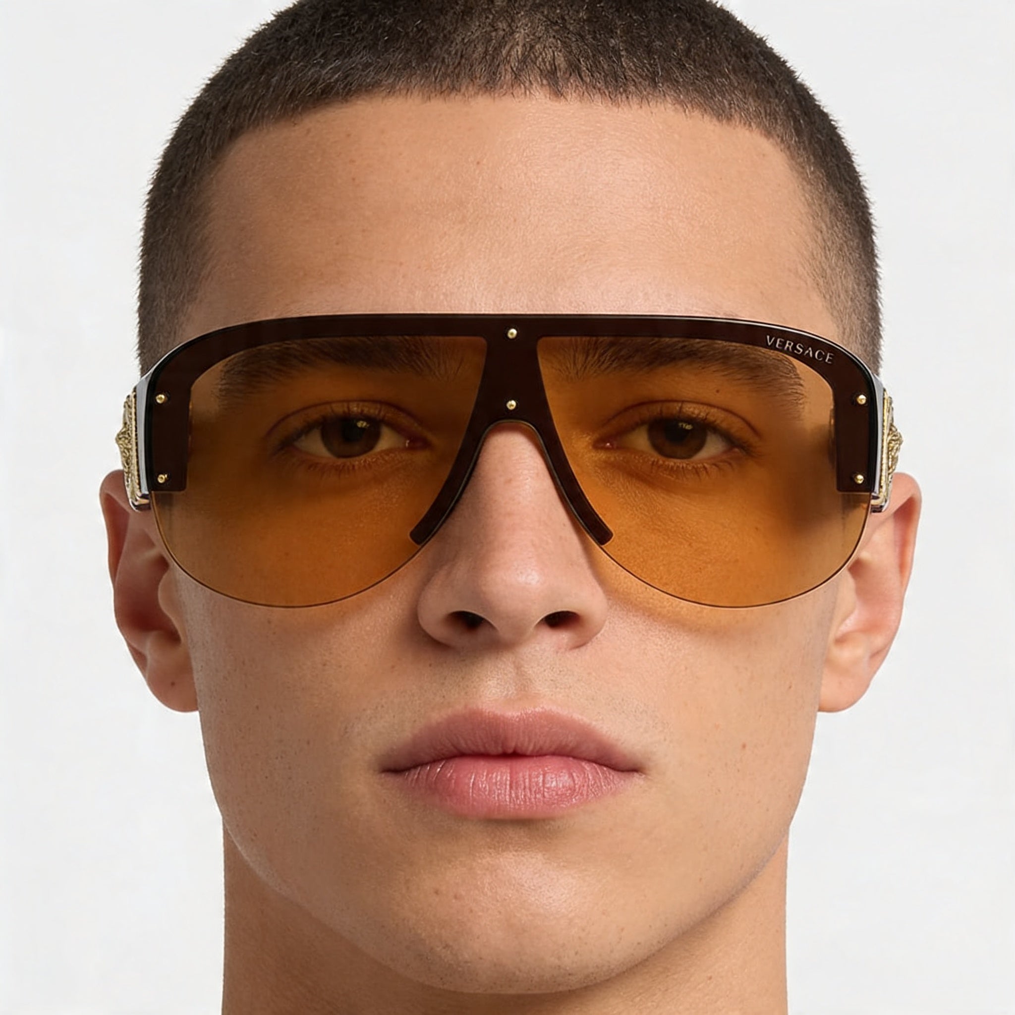 Versace Wayfarers Unisex Black Plastic Frame Sunglasses with Orange Lenses, UV Protected, 48mm, Photo 4