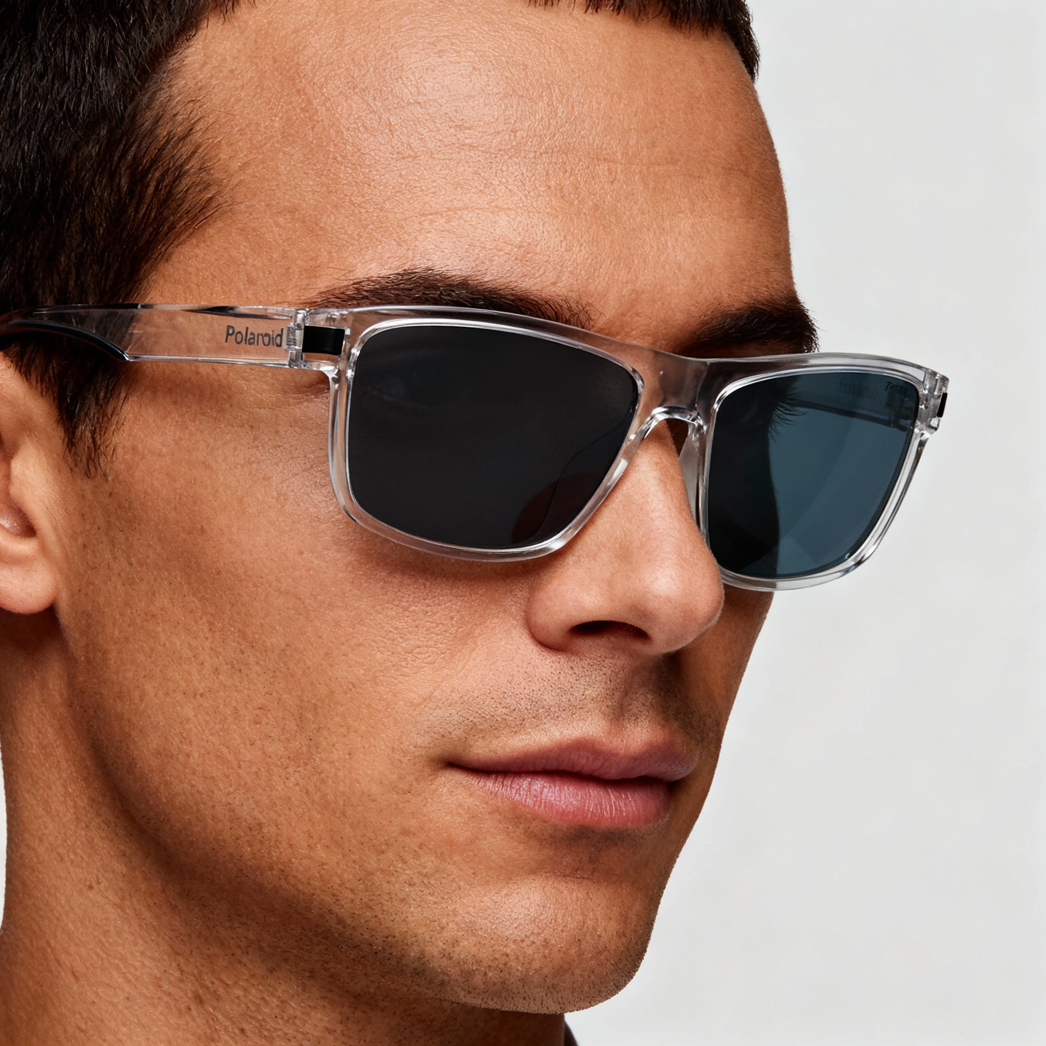 Polaroid Rectangular Crystal Polycarbonate Polarized Unisex Sunglasses, Crystal Black, Grey Mirror Silver Lenses, 58mm, Photo 5