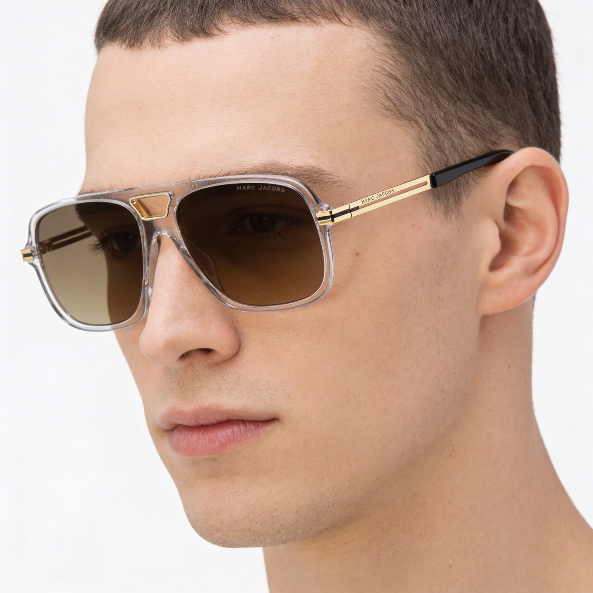 Gafas de sol Marc Jacobs MARC 415/S Classic de acetato para hombre con protección UV, montura marrón cristal, lentes negro cristal, 56-16-145, Photo 4