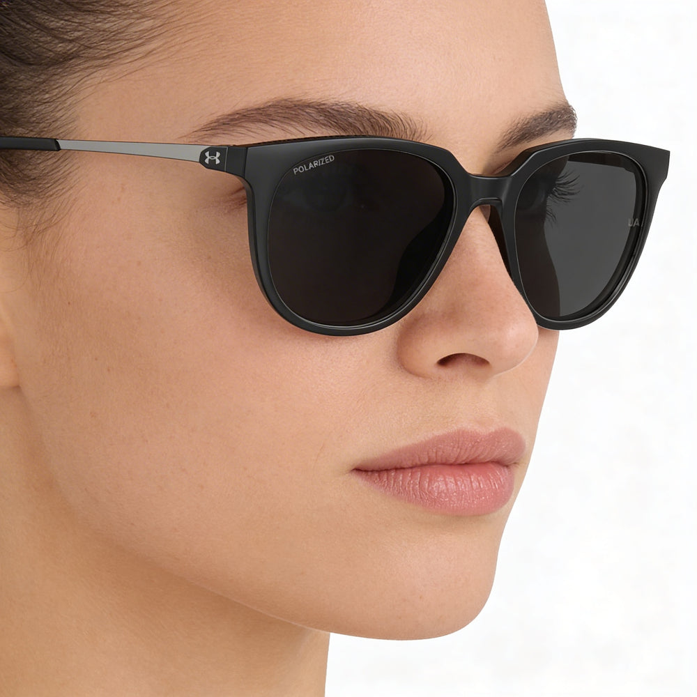 Gafas de sol Under Armour UA Circuit para mujer, de poliamida negra y rutenio, con protección UV y lentes grises, talla 54-18-145