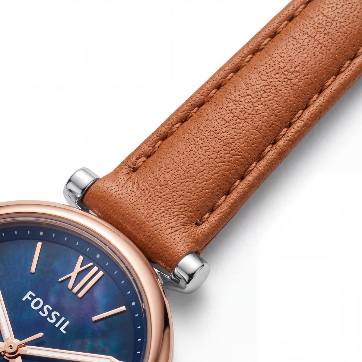 Fossil Carlie Mini Women's Brown Leather Strap Rose Gold Blue Dial Water Resistant 28mm Watch, Photo 3