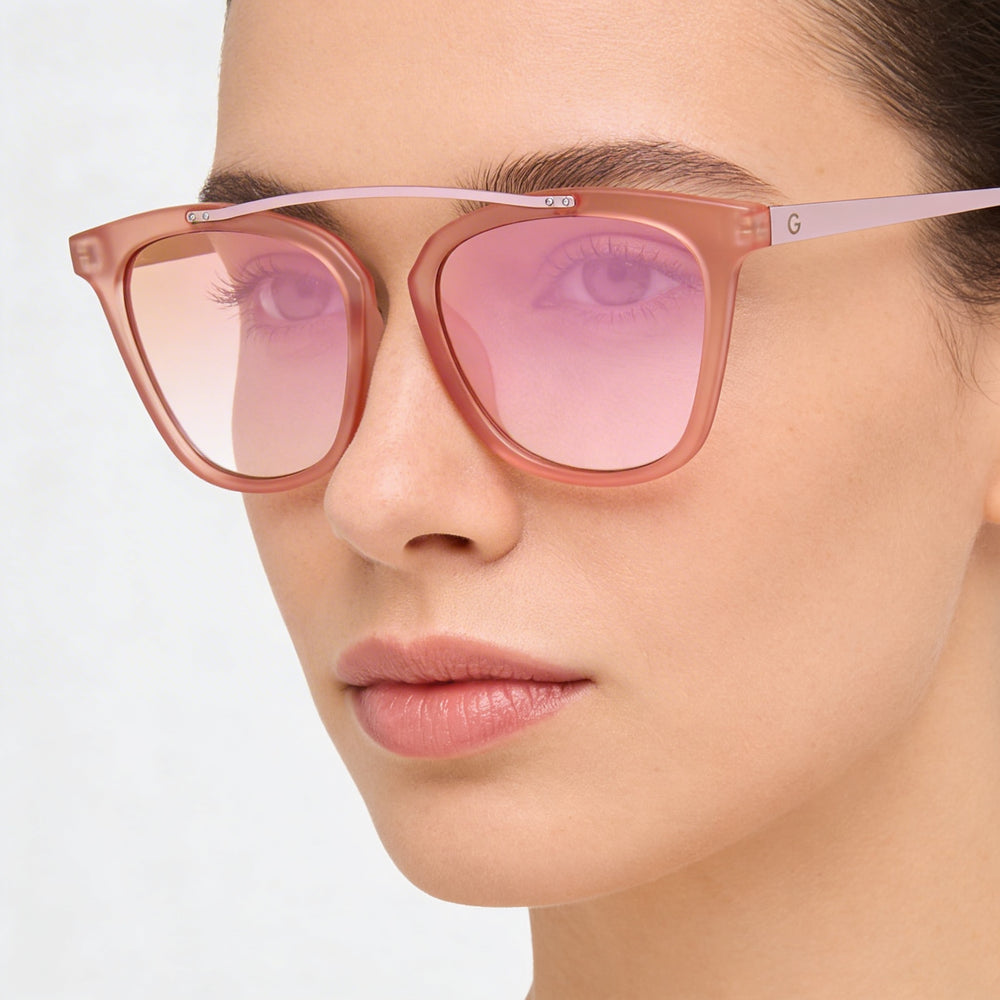 Guess Gg1154 Women's Square Sunglasses, Matte Pink Bordeaux Mirror Polycarbonate Frame, Pink Lenses, 53mm, UV Protected