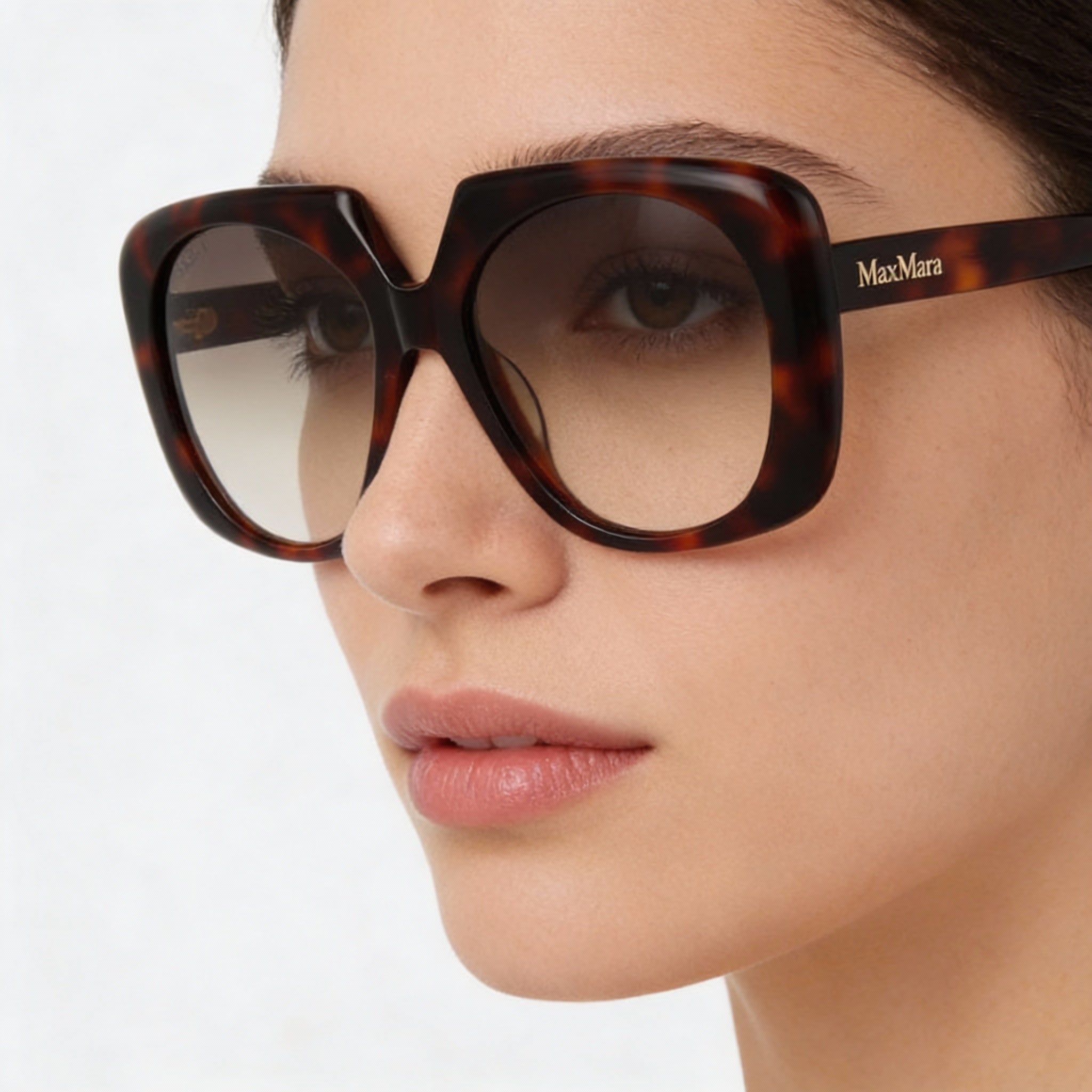 Gafas de sol casuales MaxMara para mujer con montura de plástico color habana oscuro y lentes marrones degradados, talla 56, Photo 4