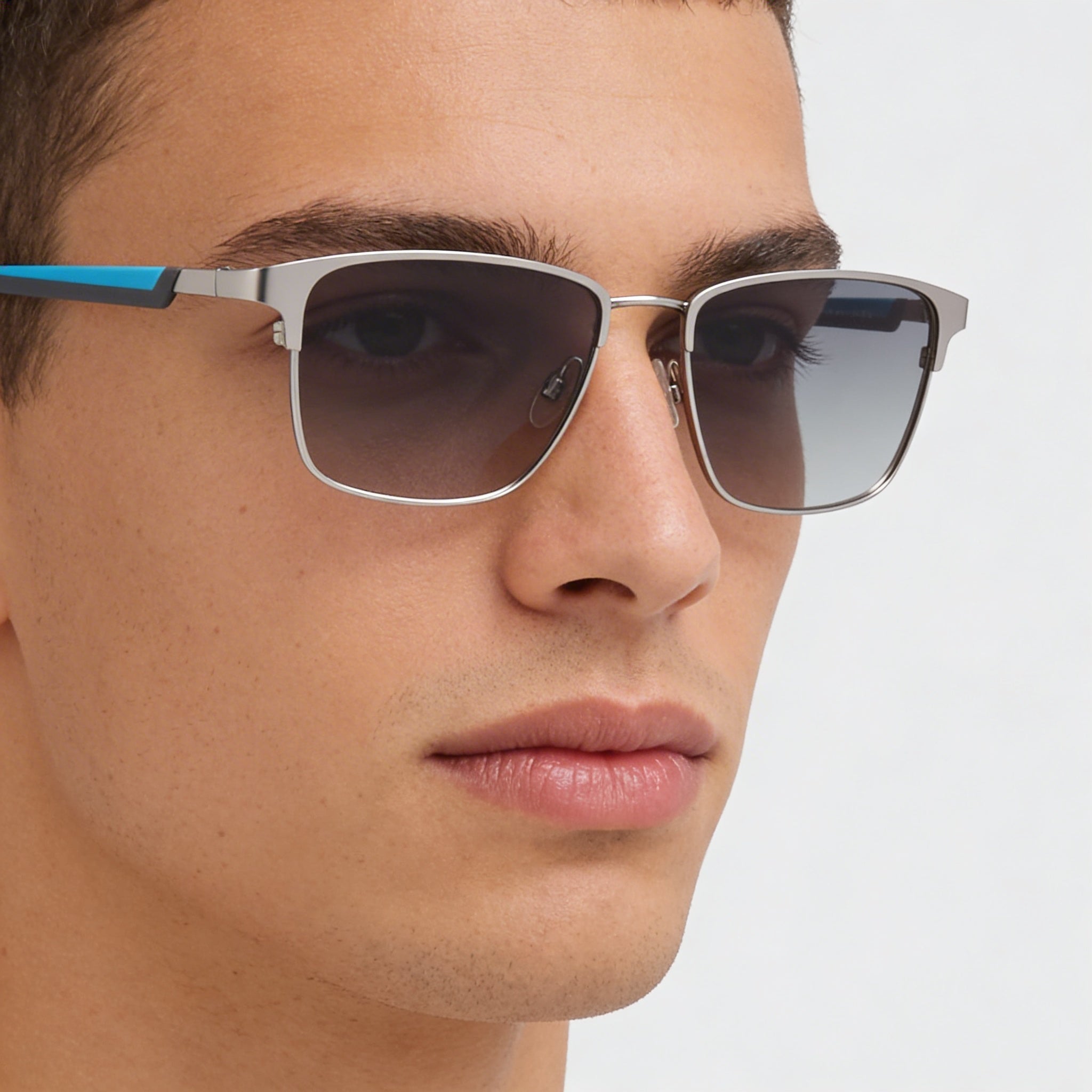 Flexon E1154 Men's Acetate Optical Frames, Satin Silver Cerulean with Multicolor Polycarbonate Lenses, Photo 5