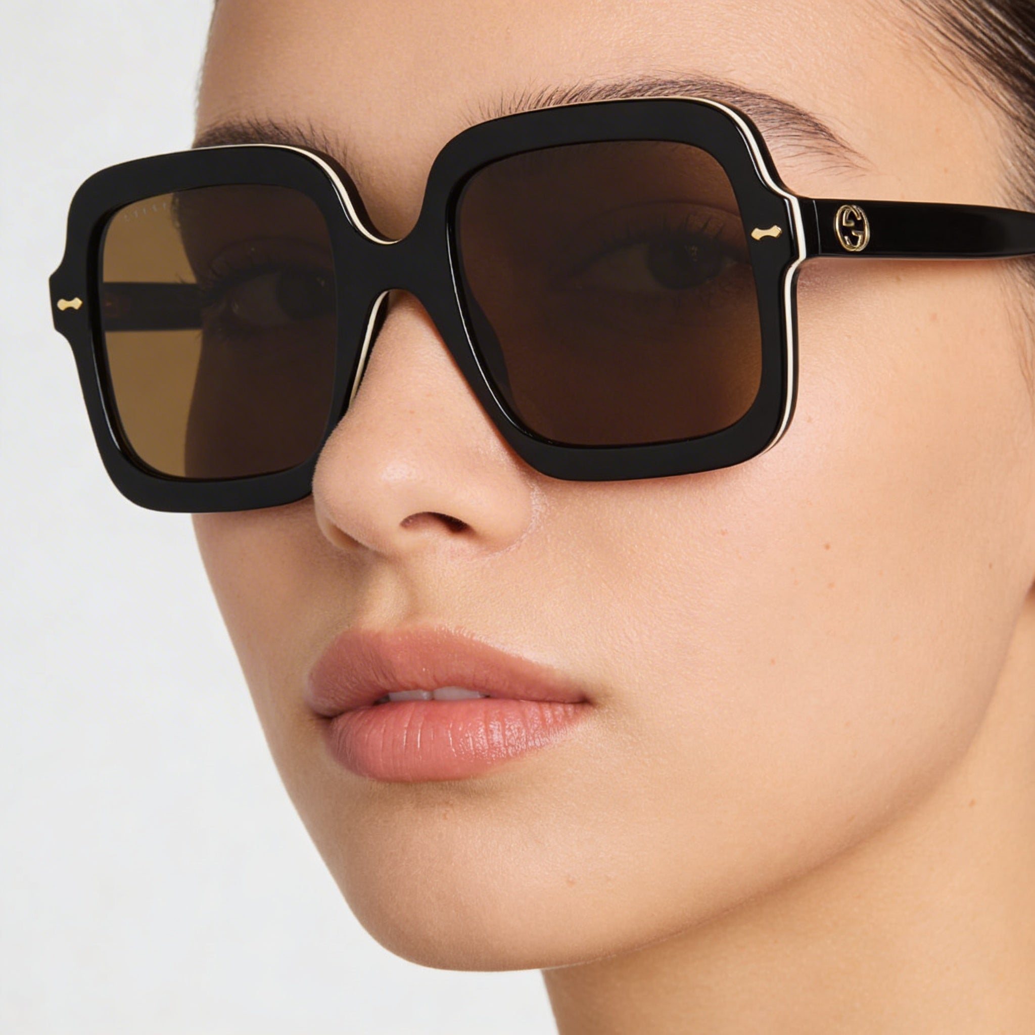 Gucci Women's Square Acetate Sunglasses Black Frame Brown Nylon Lens UV Protected 56mm, Photo 5