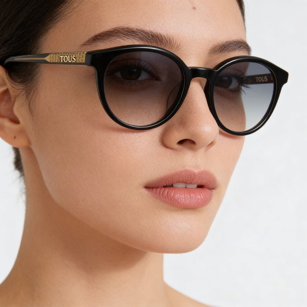 Gafas Ópticas TOUS Clásicas para Mujer con Montura Negra Brillante de Acetato de Celulosa, Listas para Receta, con Micas de Demostración 51mm