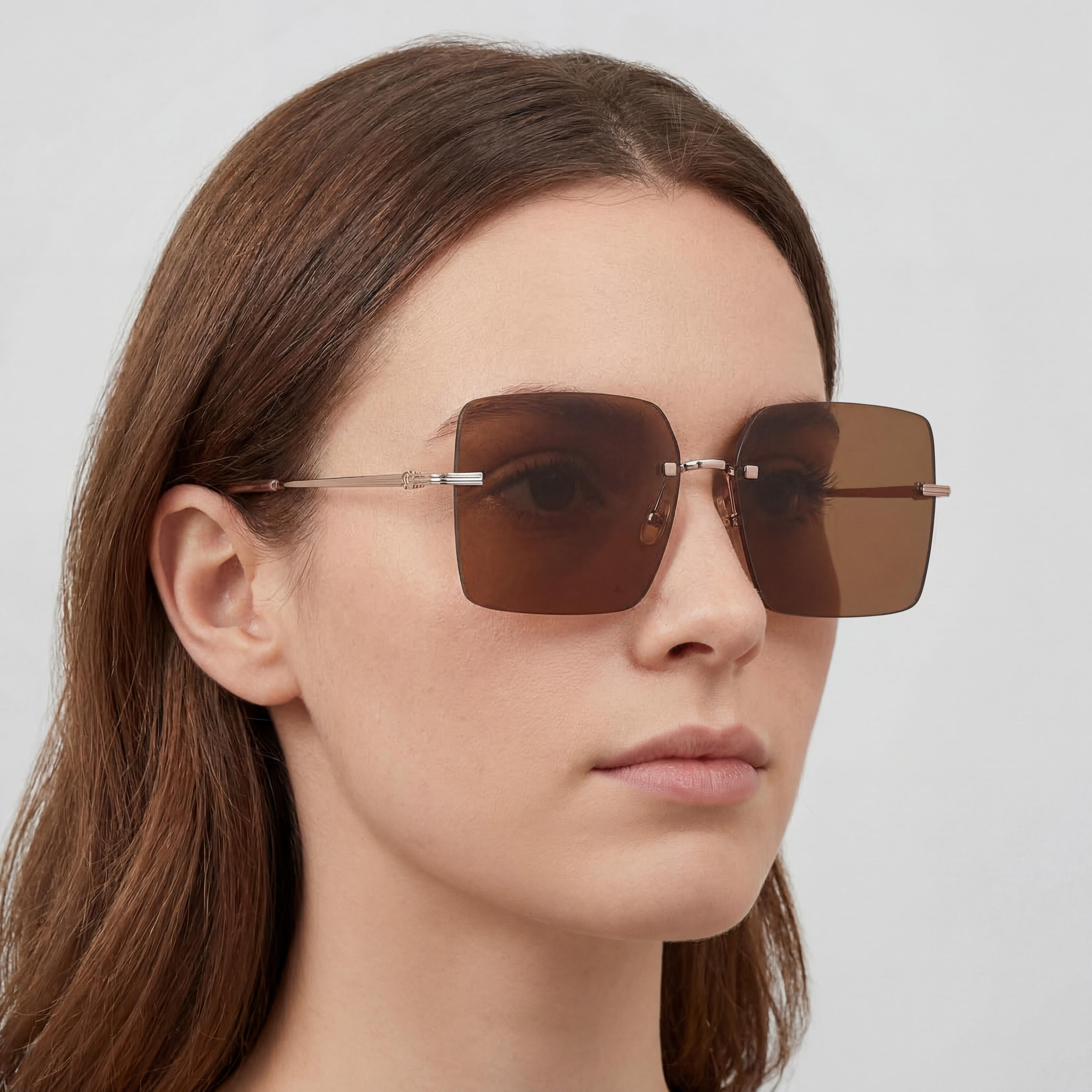 Salvatore Ferragamo SF311S Gafas de Sol Cuadradas de Metal con Protección UV para Mujer Oro Rosa/Marrón 60mm, Photo 5