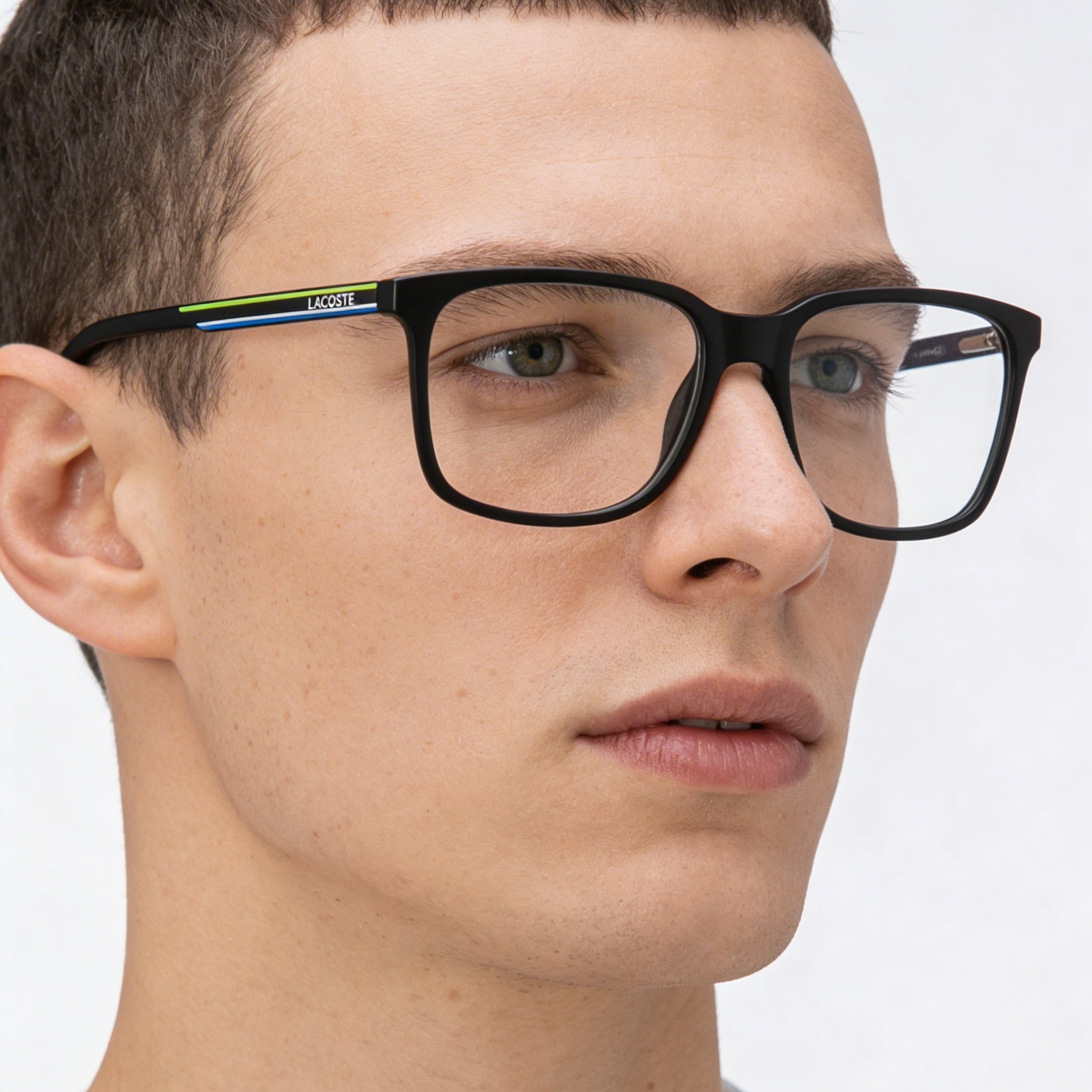 Lacoste Casual Men's Ophthalmic Frames, Matte Dark Grey, Transparent Plastic Lenses, Size 54-18-145, Photo 4