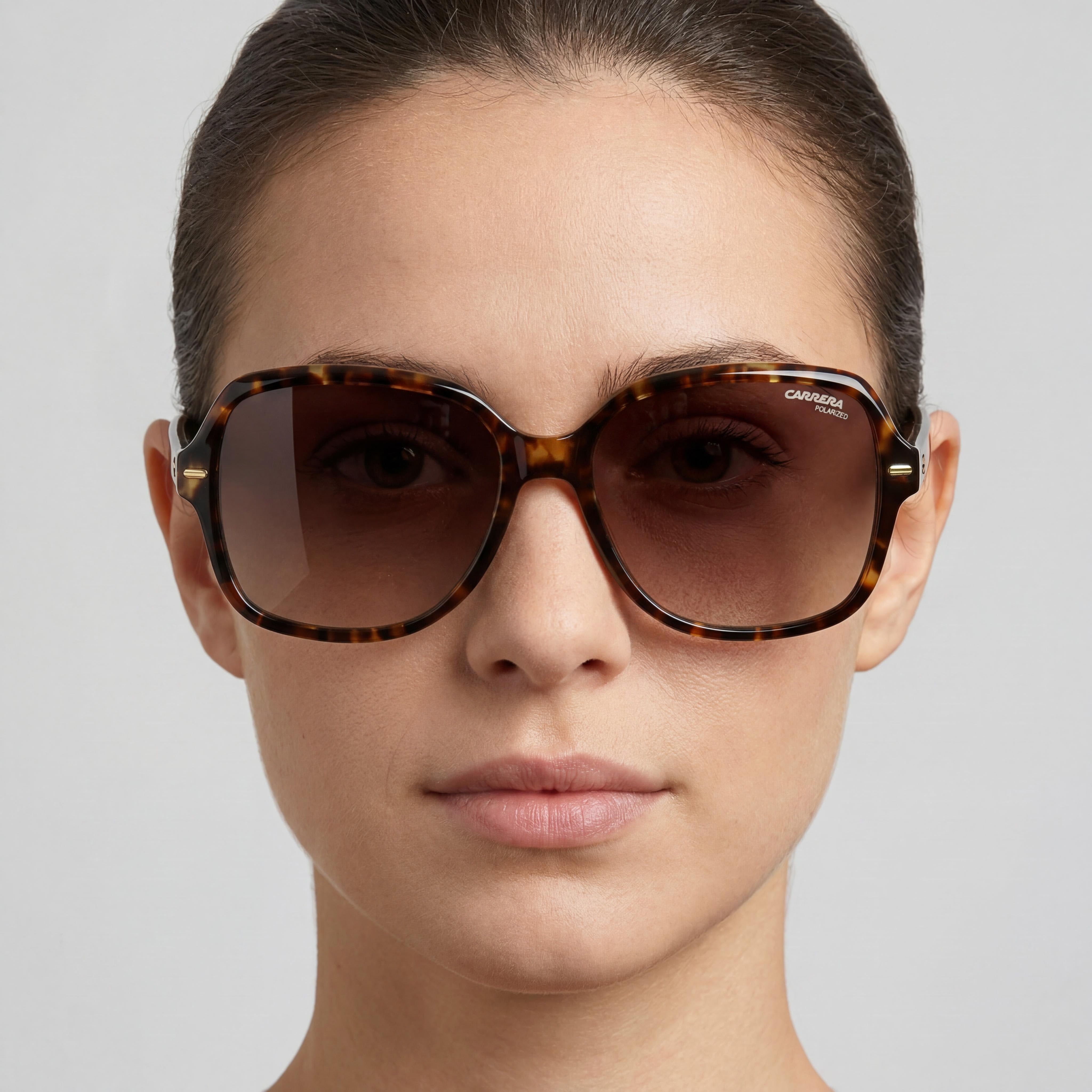 Gafas de sol polarizadas Carrera Classic para mujer, protección UV, de plástico marrón habana, con cristales marrones degradados de 55 mm, Photo 4