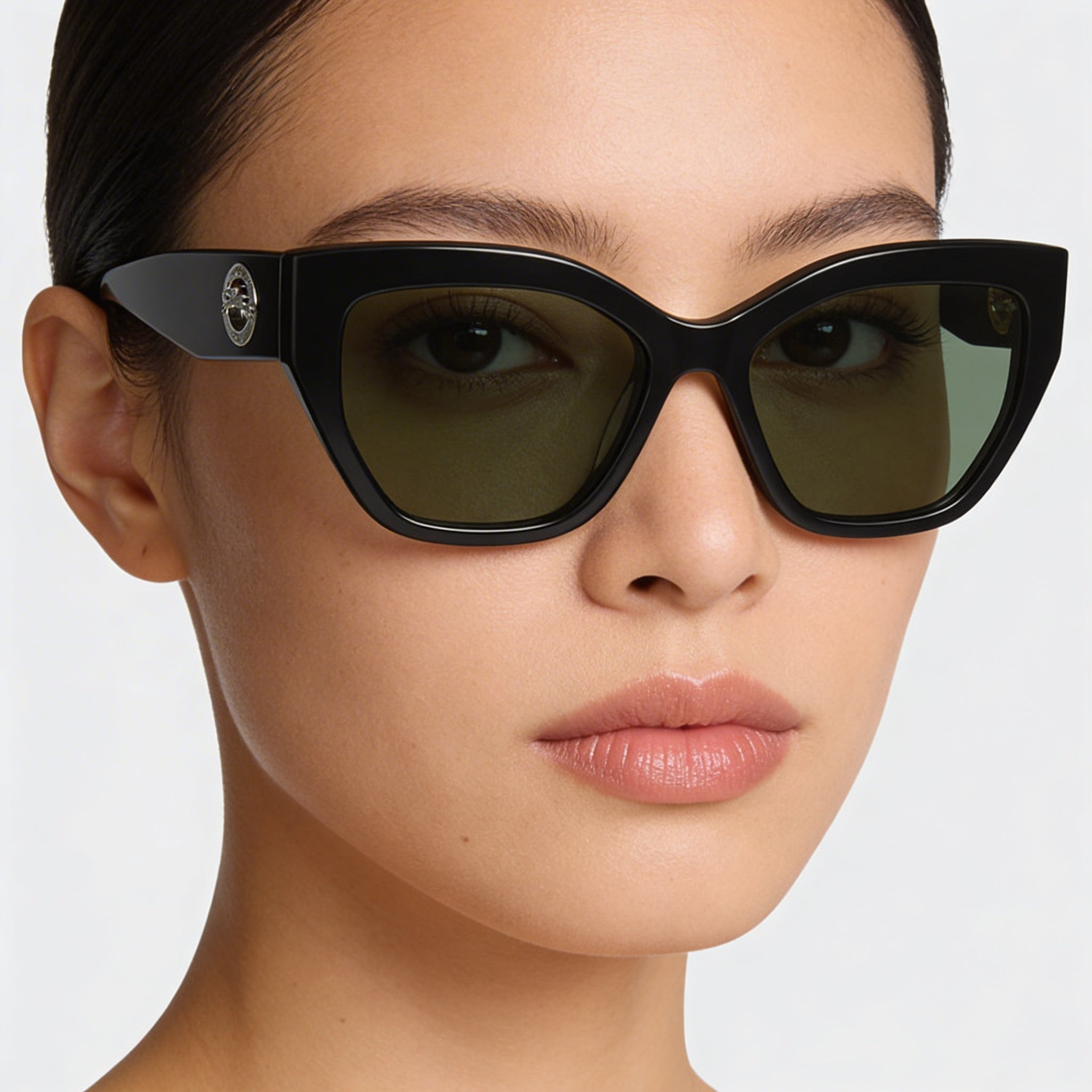 Gafas de sol Longchamp modernas para mujer, negras de plástico, estilo ojo de gato, protección UV, lentes verde oscuro sólidas de 55 mm, Photo 4