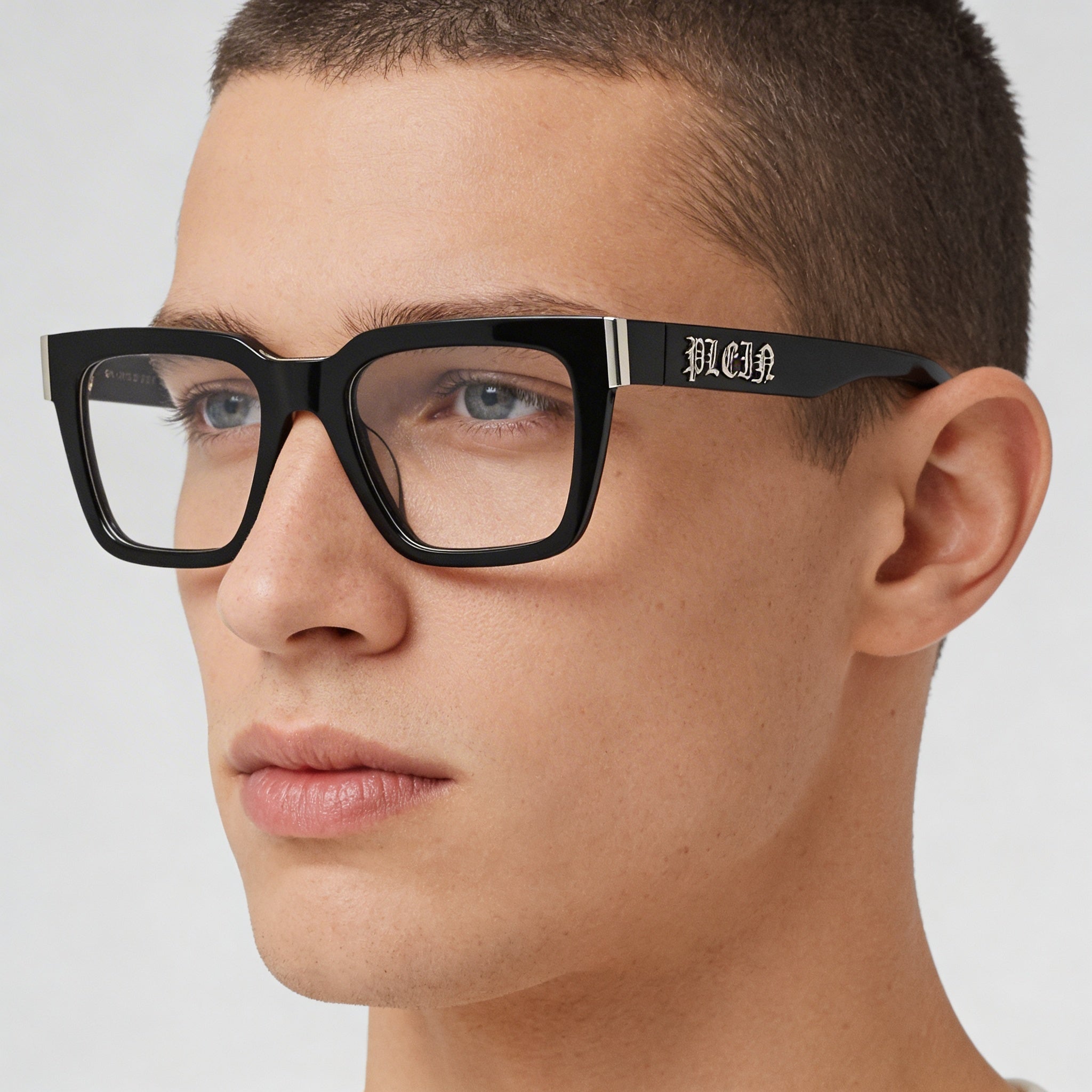 Monturas ópticas Philipp Plein Vpp112m para hombre en negro brillante con lentes transparentes de demostración, aptas para prescripción médica (51-20-145), Photo 3