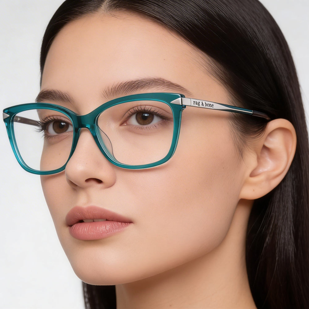 Rag & Bone Rnb 3010 Women's Eyeglasses featuring Blue Pallad Acetate Frames with Polycarbonate Lenses, Size 52-15-140mm