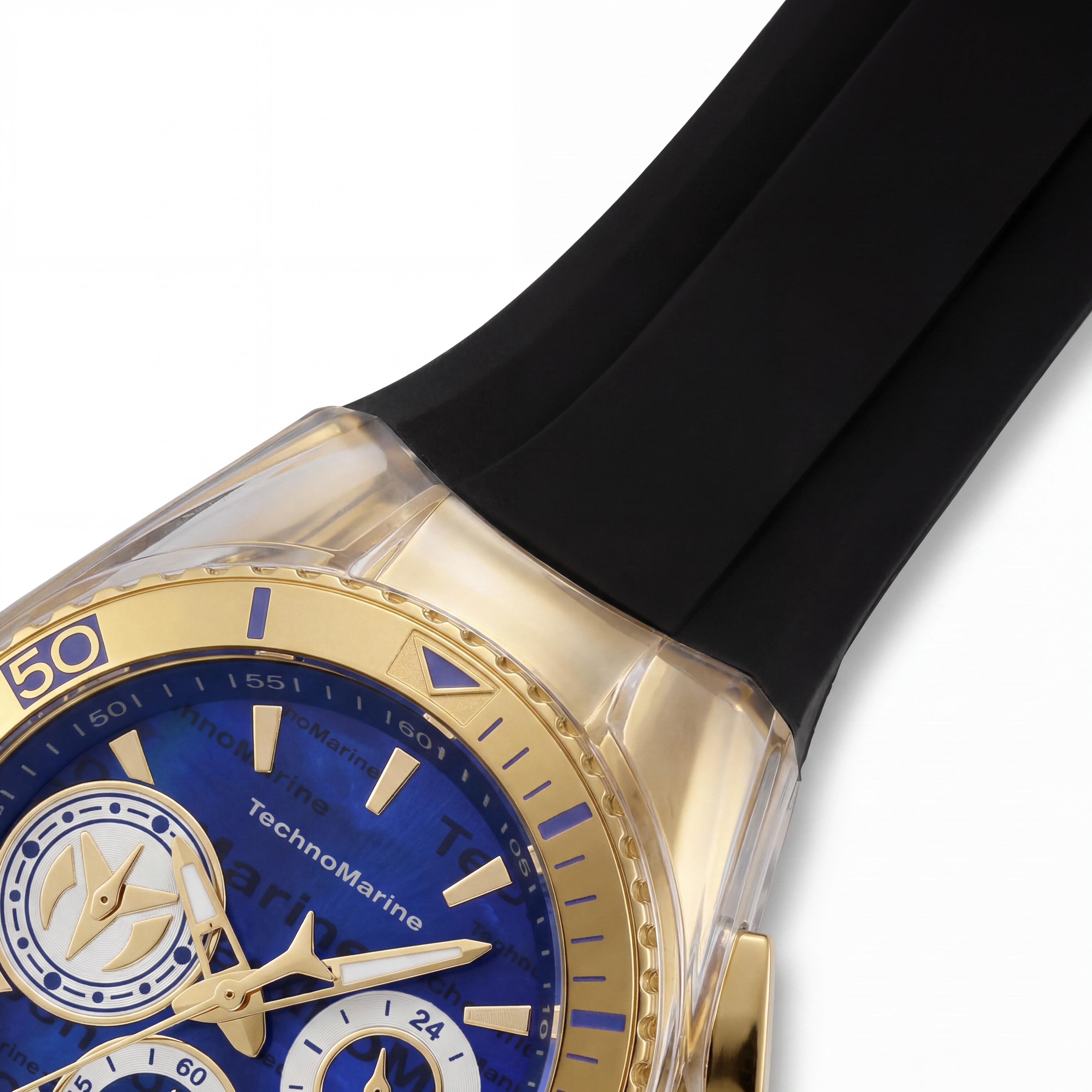 TechnoMarine Women's Quartz Watch Blue Mother-Of-Pearl Dial Black Silicone Strap Gold-Tone Steel Case 200M WR 40.57mm, Photo 3