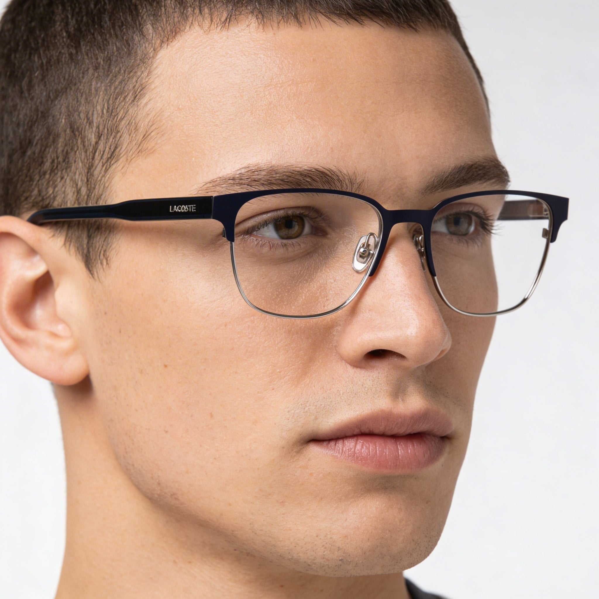 Lacoste Casual Men's Optical Eyeglasses with Matte Blue Frame and Transparent Plastic Lenses, Size 53-18-145, Photo 4