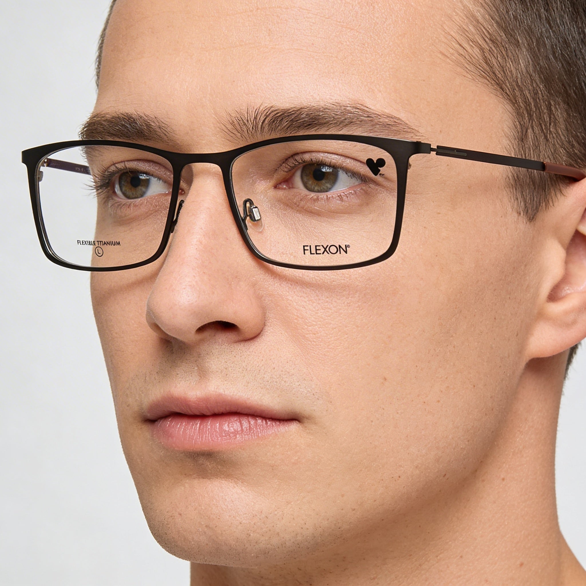 Flexon Men's Eyeglass Frames with Clear Demo Lenses, Ready for Custom Prescription, in Matte Gunmetal Sepia, Photo 4
