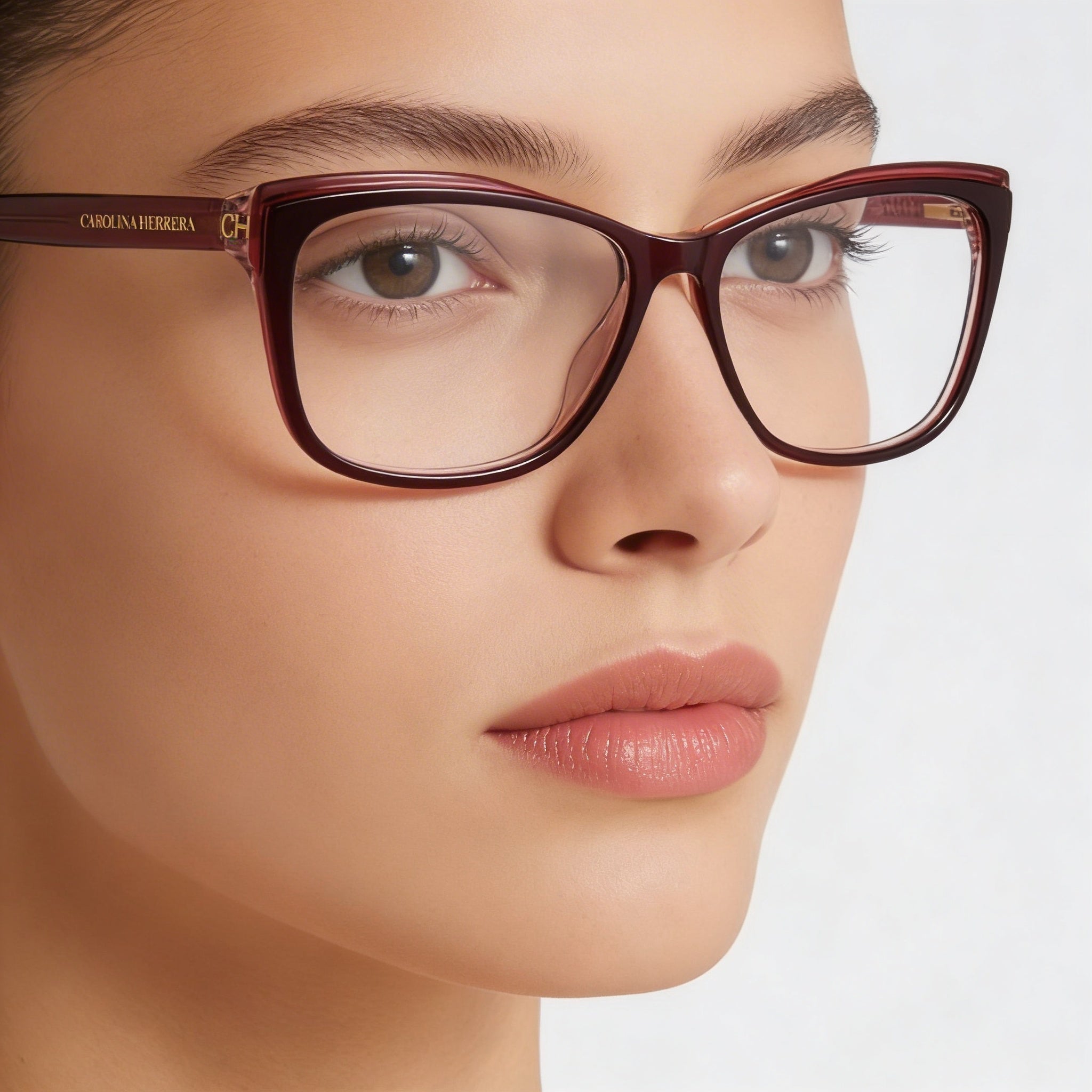 Carolina Herrera Modern Women's Eyewear featuring Acetate Frames with Polycarbonate Lenses in Burgundy Red, 55mm Lens Width, Photo 4