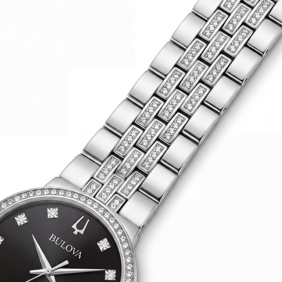 Bulova Women's Modern Black Necklace Watch featuring 175 Total Crystals, Quartz Movement, and Water Resistance, Photo 3