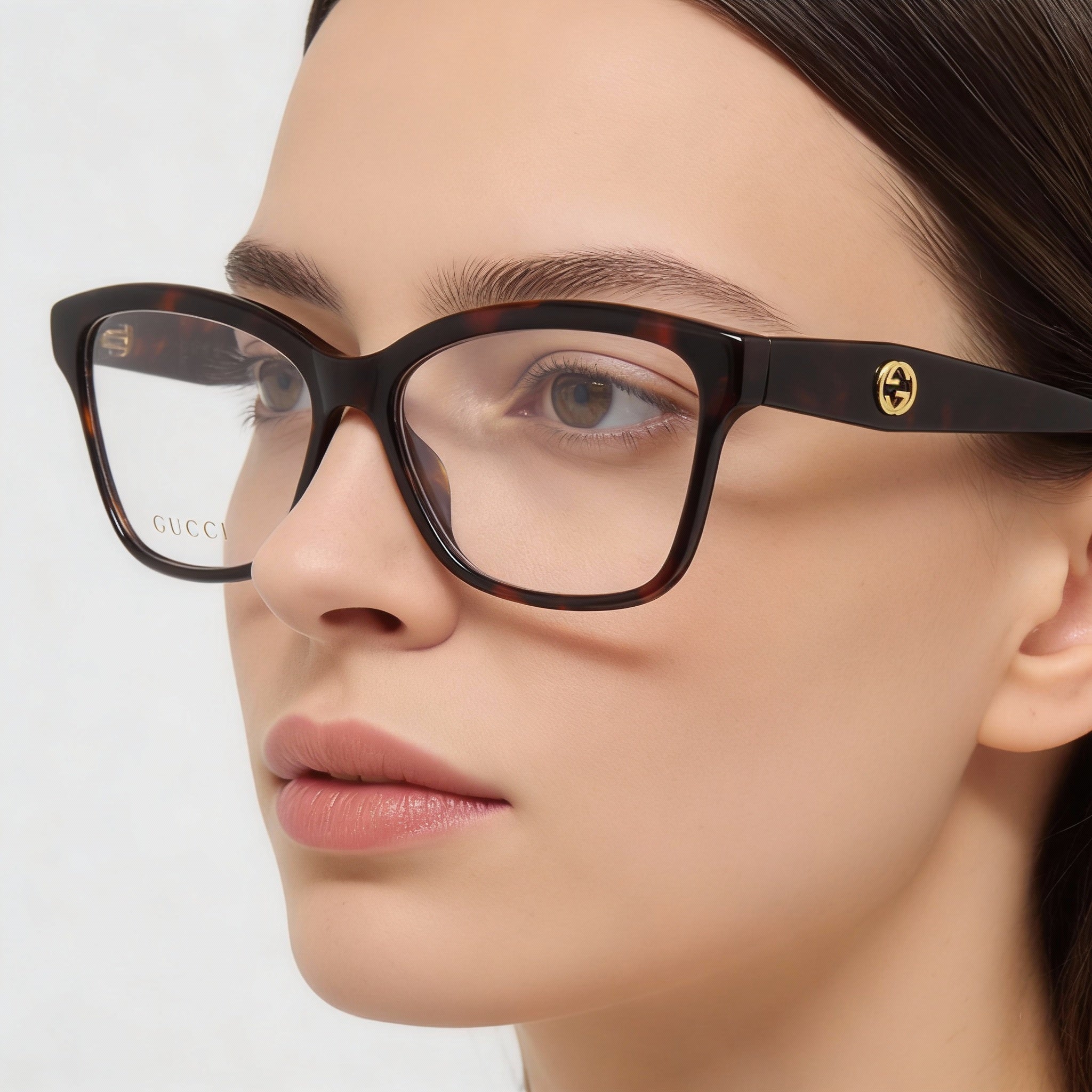 Gucci Women's Havana Acetate Cat Eye Full Rim Eyeglasses with Clear Customisable Lenses, 55mm Lens Width, Photo 5