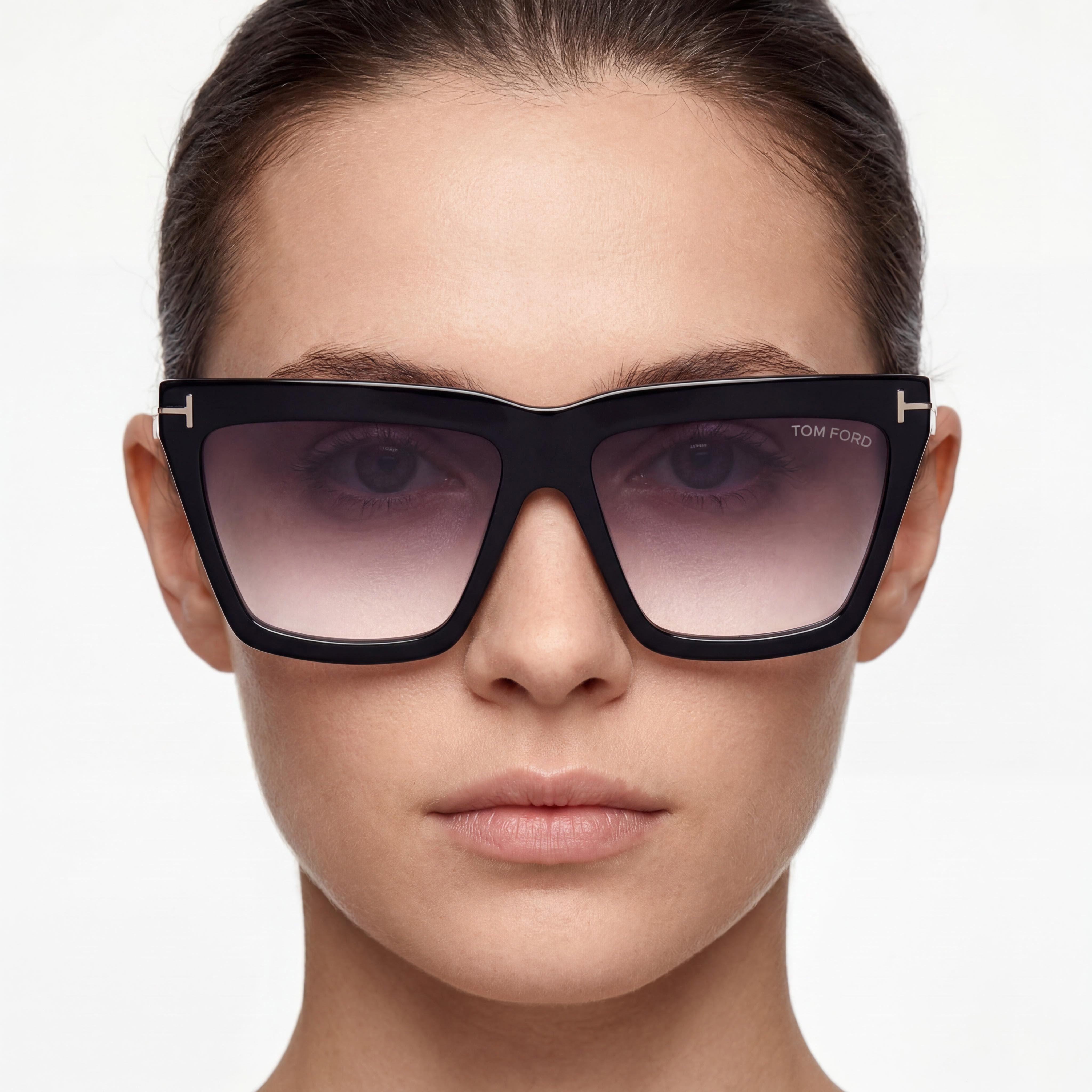 Gafas de sol Tom Ford Eden para mujer, montura de plástico brillante negra, lentes ahumadas degradadas con protección UV, 56 mm, Photo 5
