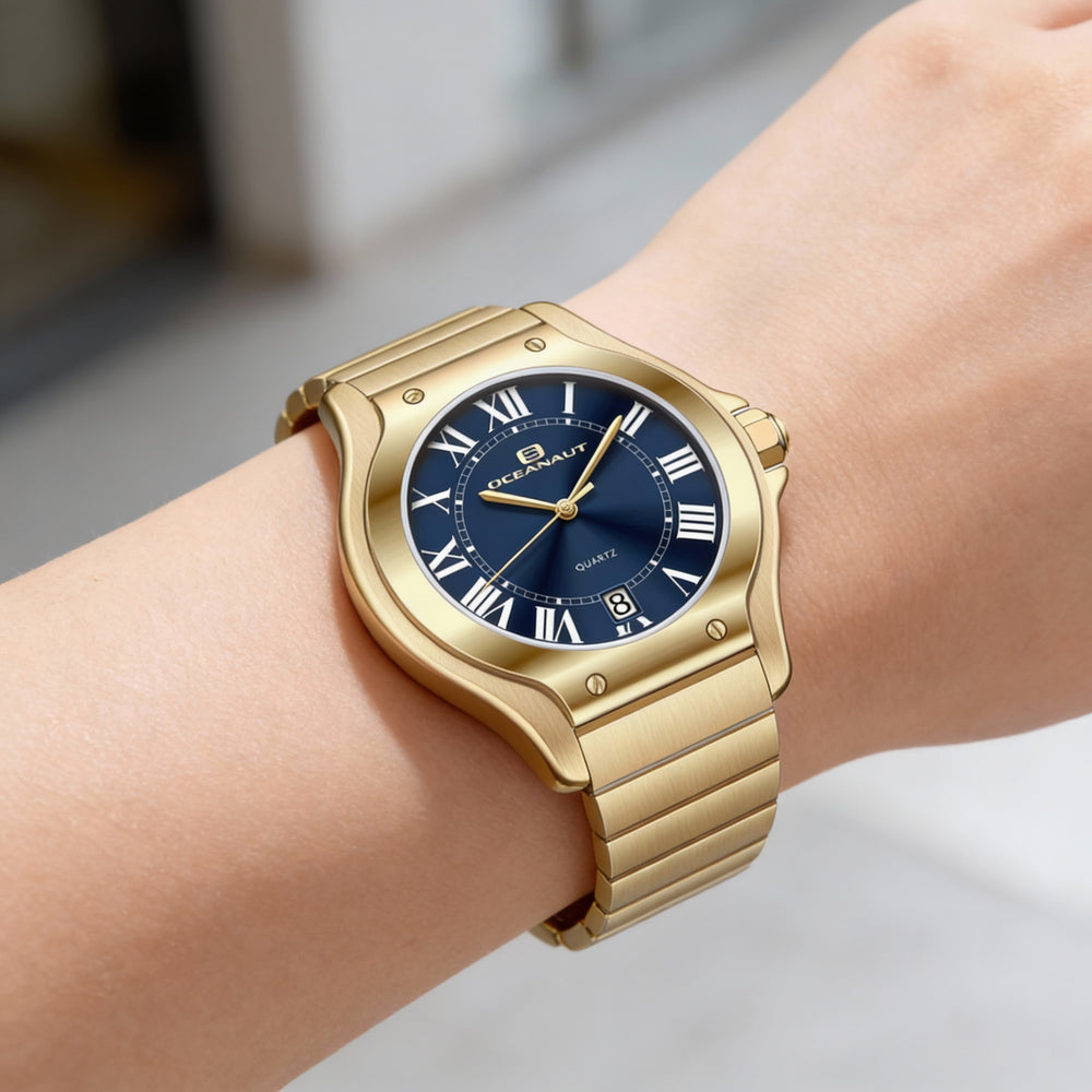 Reloj Oceanaut para mujer, de cuarzo, resistente al agua, de acero inoxidable y esfera azul.