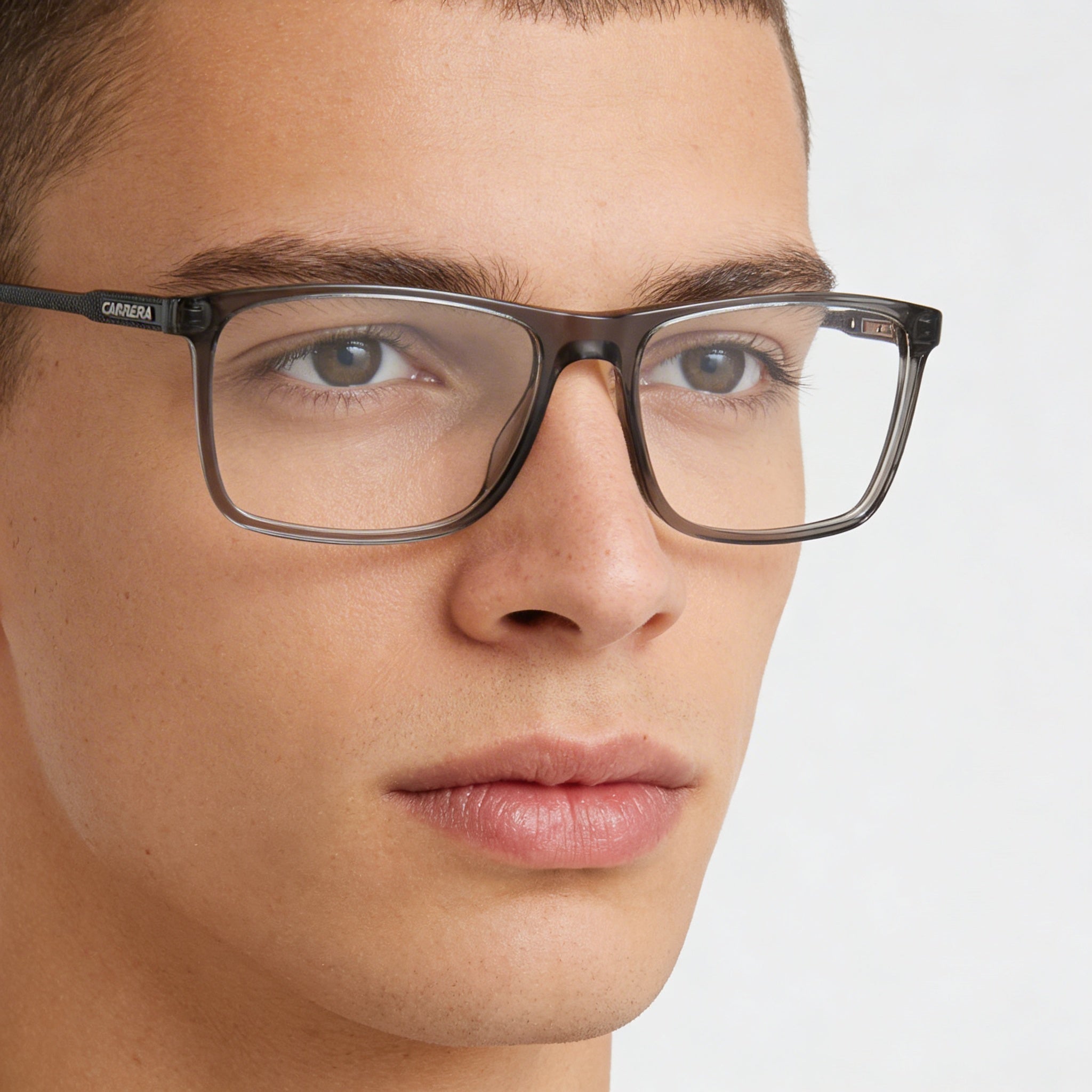 Carrera Modern Unisex Acetate Frame Eyeglasses in Transparent Grey with Polycarbonate Grey Lenses, 54mm, Photo 5