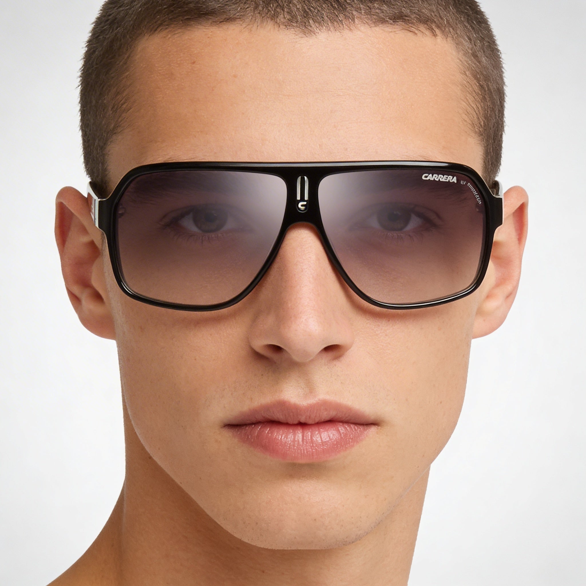 Gafas de sol unisex Carrera CARRERA 27 con montura de plástico gris y negro, pantalla de espejo gris, lentes plateadas no polarizadas con protección UV 100%, 62 mm, Photo 4