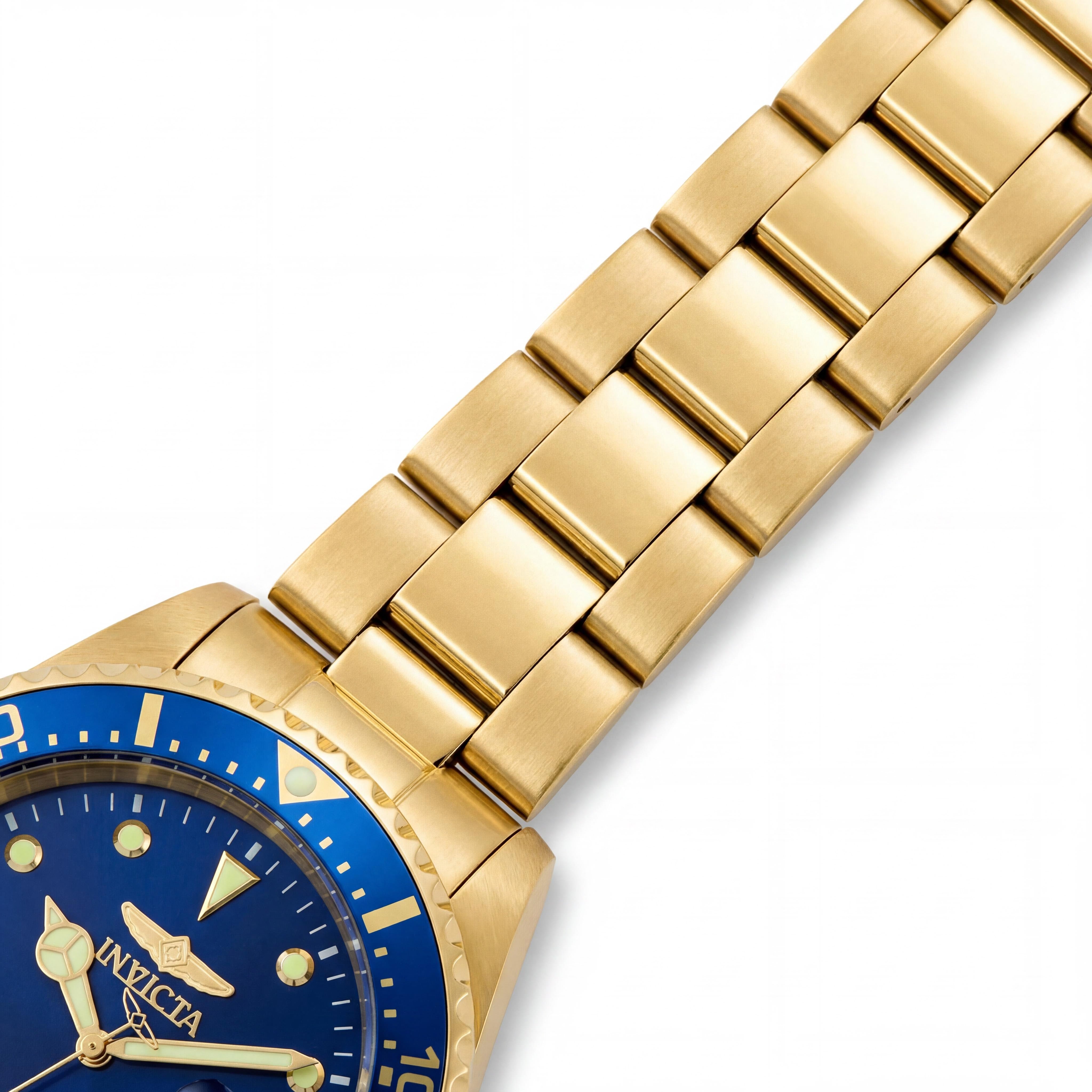 Reloj Invicta Pro Diver 22063 para hombre, brazalete de acero inoxidable tono dorado, esfera azul, cuarzo de 43mm, 200M, fecha, Photo 3