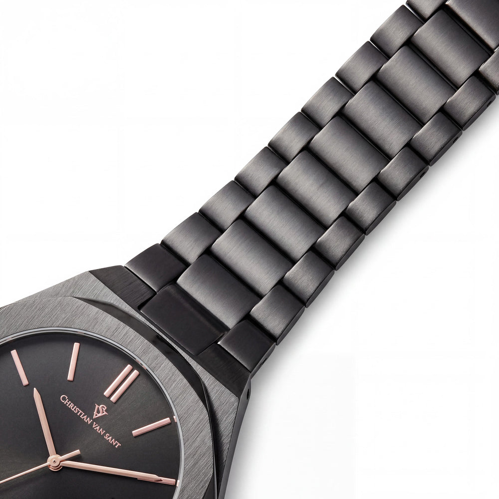 Christian Van Sant CV0525 Octavius Slim, reloj de cuarzo para hombre con esfera negra, caja y correa de acero inoxidable y fecha